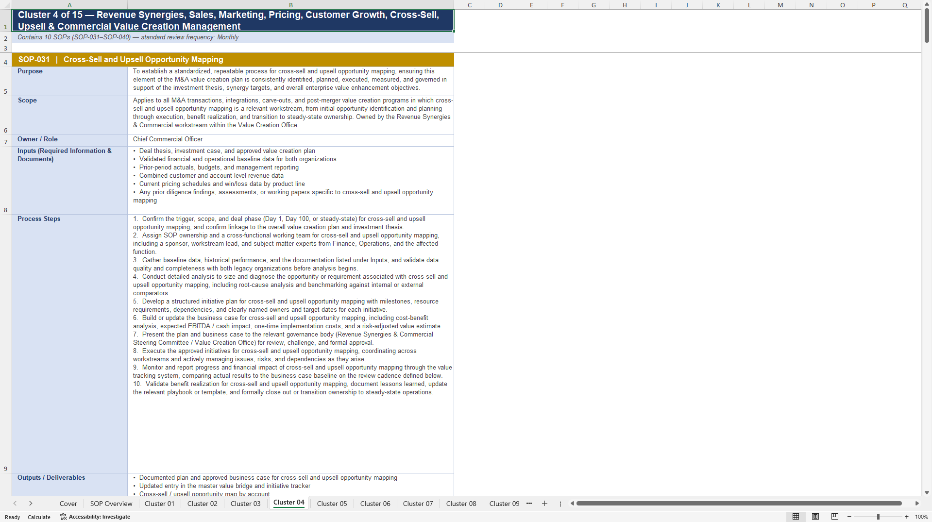 100+ M&A Value Creation SOPs (Excel template (XLSX)) Preview Image