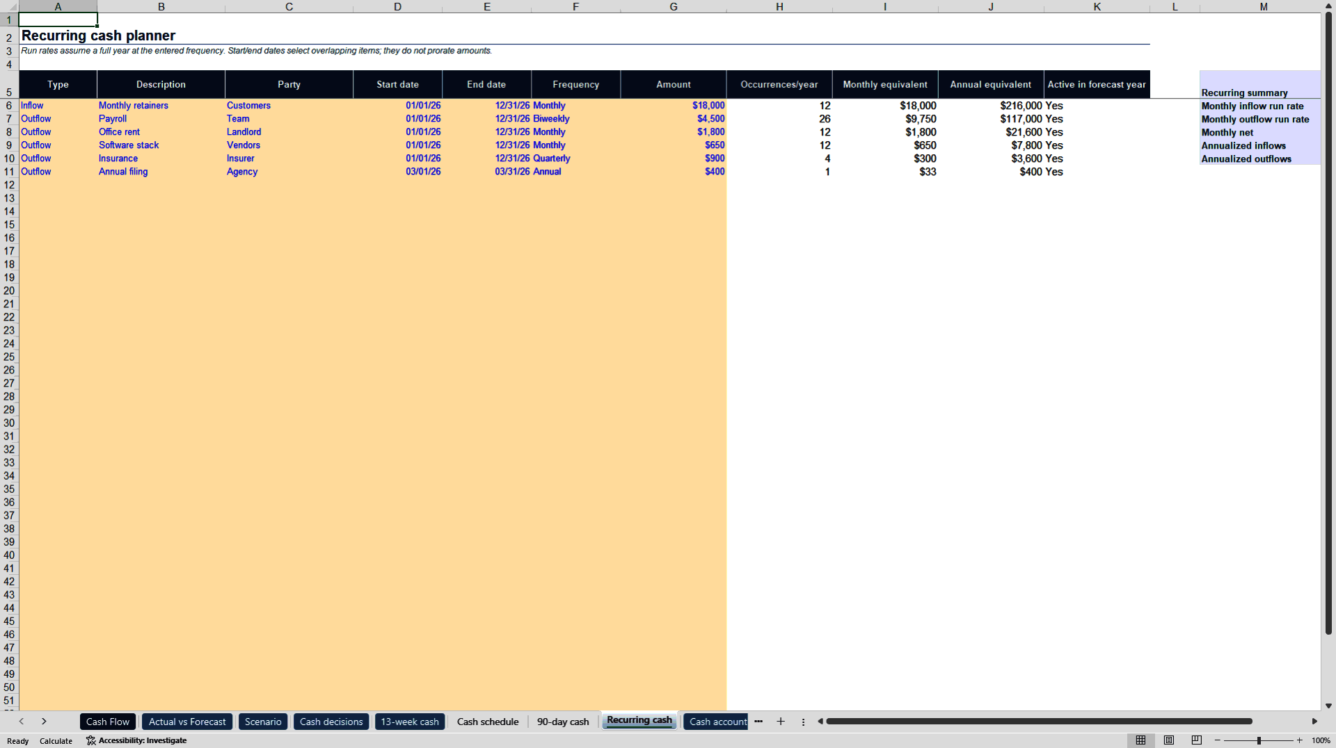 Small Business Cash Flow Forecast (Excel template (XLSX)) Preview Image