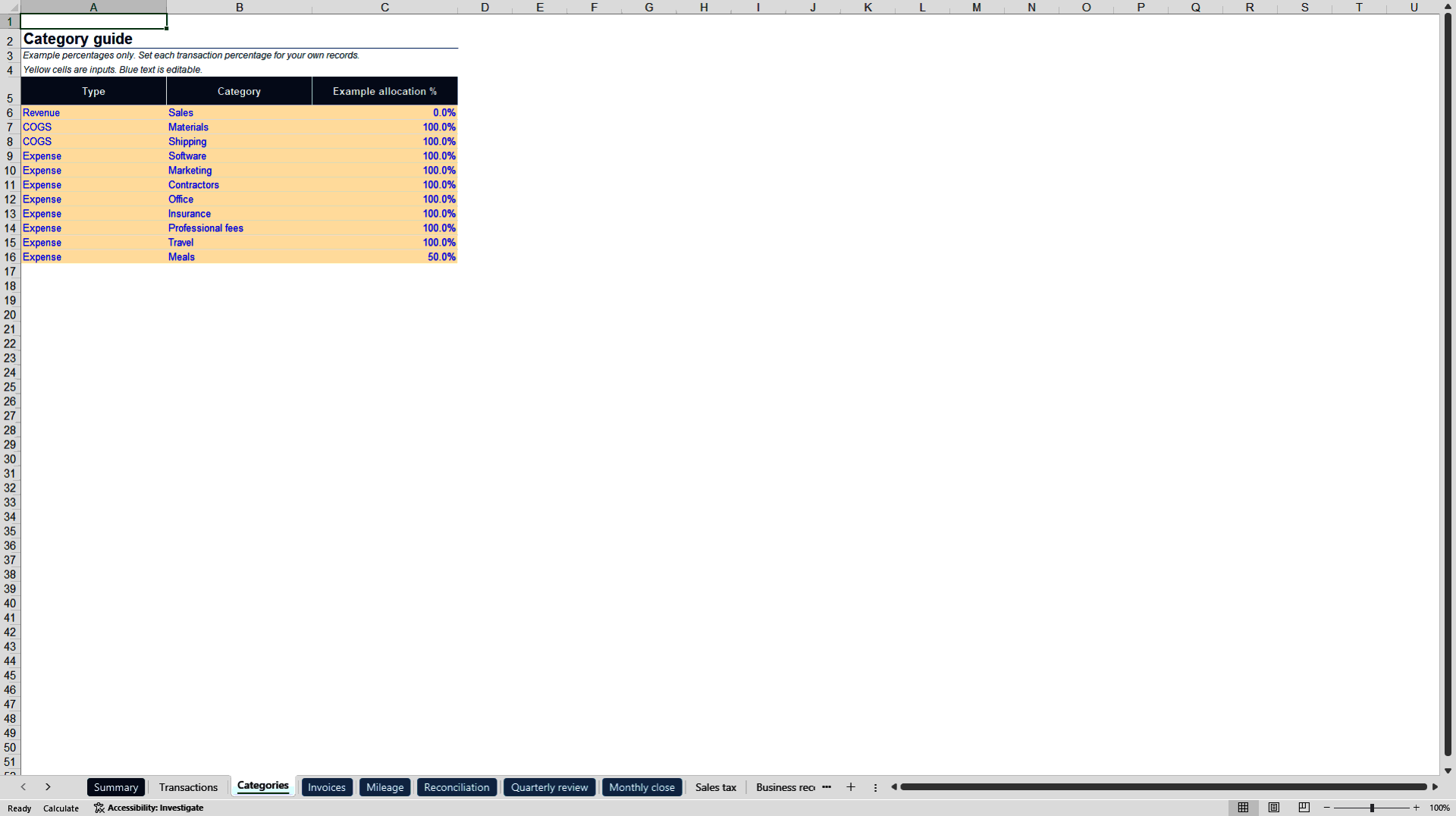 Small Business Bookkeeping (Excel template (XLSX)) Preview Image