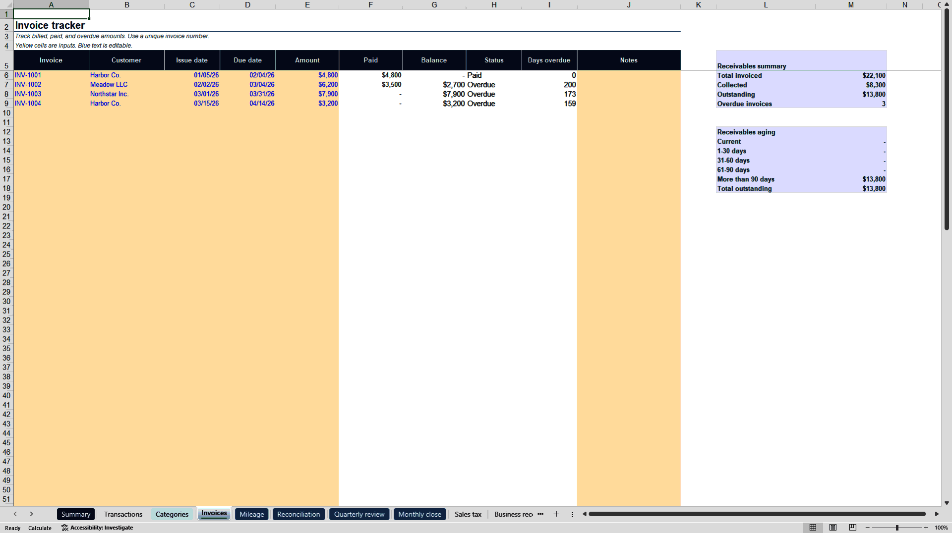 Small Business Bookkeeping (Excel template (XLSX)) Preview Image