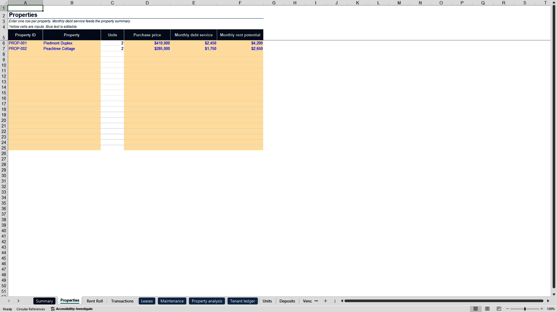 Rental Property Tracker (Excel template (XLSX)) Preview Image