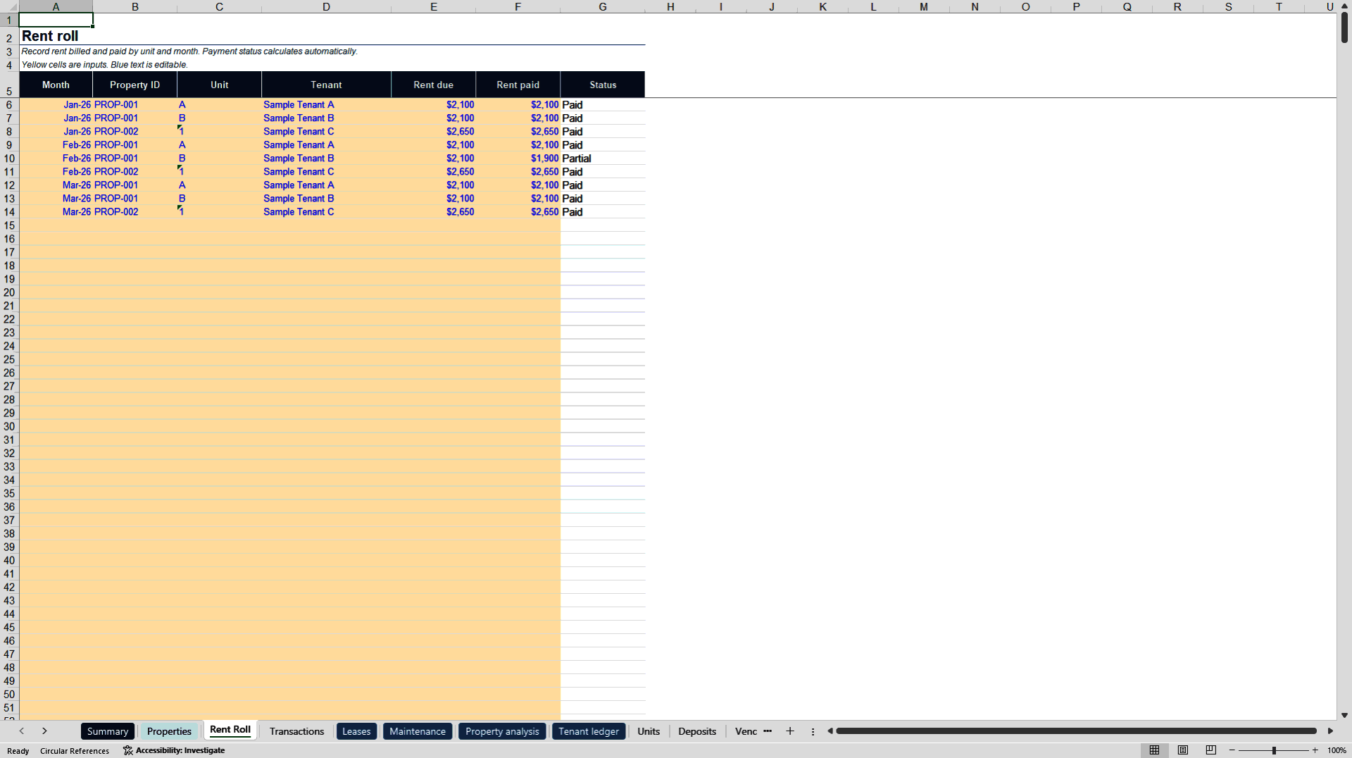 Rental Property Tracker (Excel template (XLSX)) Preview Image
