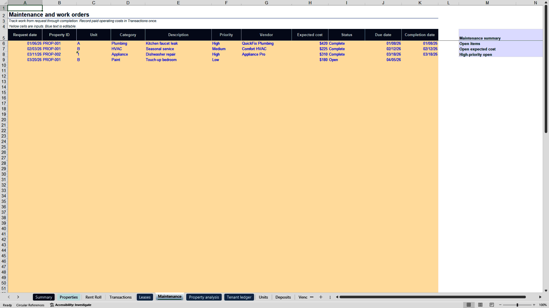 Rental Property Tracker (Excel template (XLSX)) Preview Image