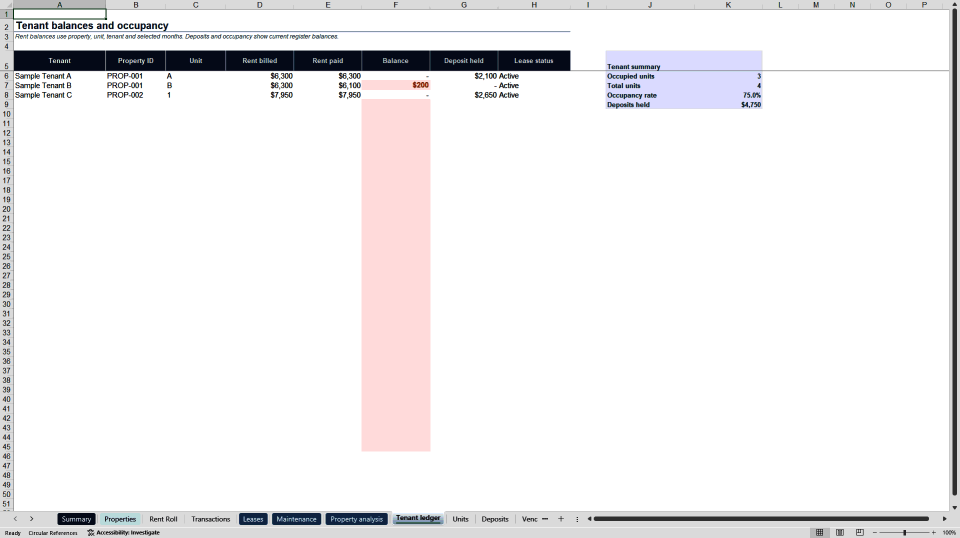 Rental Property Tracker (Excel template (XLSX)) Preview Image