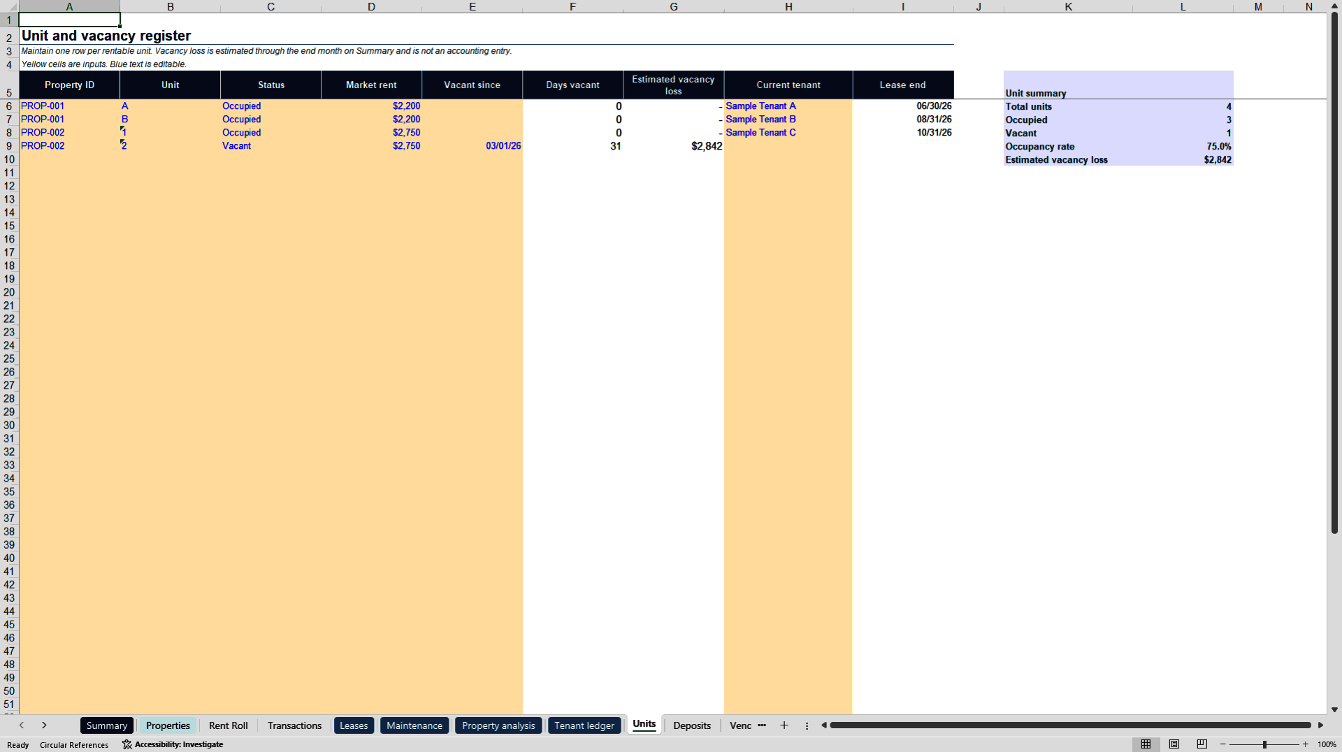 Rental Property Tracker (Excel template (XLSX)) Preview Image