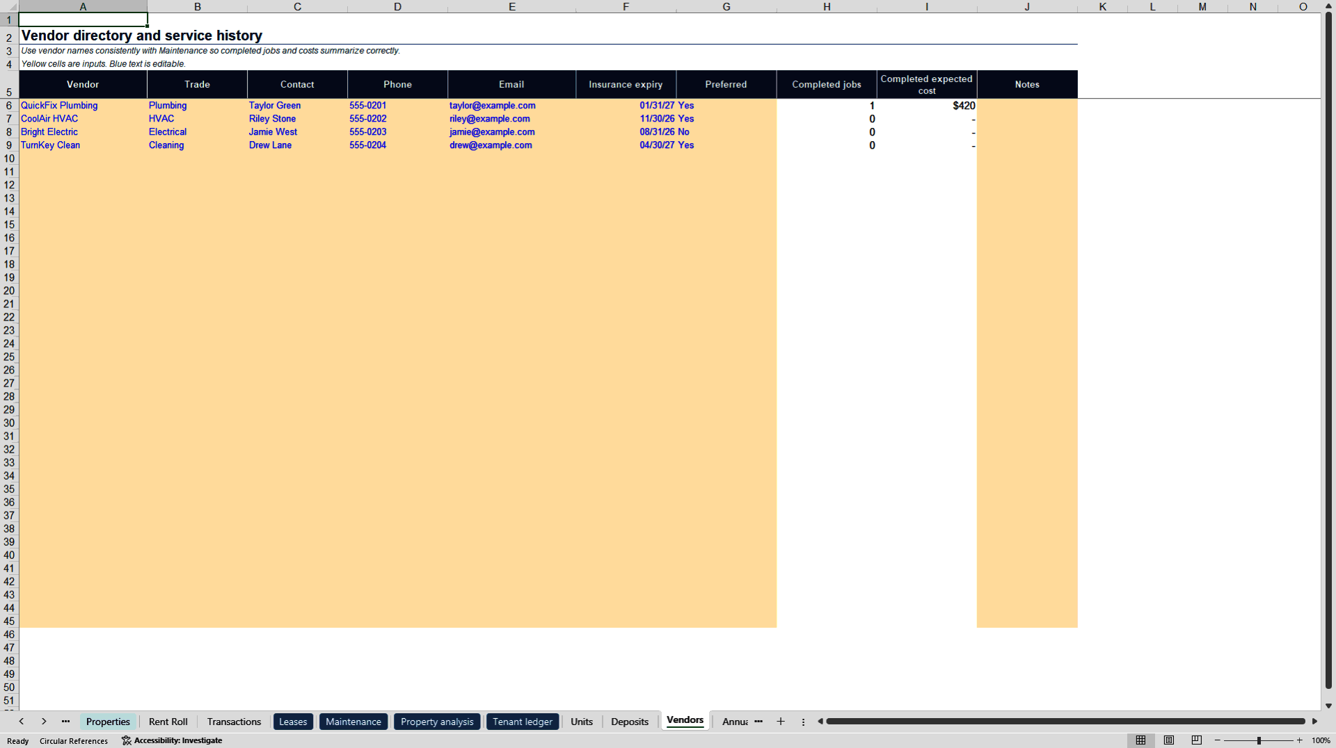 Rental Property Tracker (Excel template (XLSX)) Preview Image