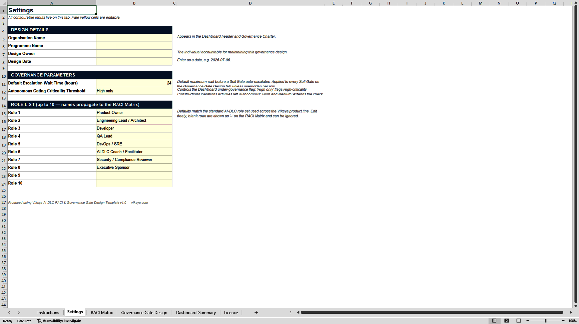 AI-DLC RACI & Governance Gate Design Template (Excel template (XLSX)) Preview Image