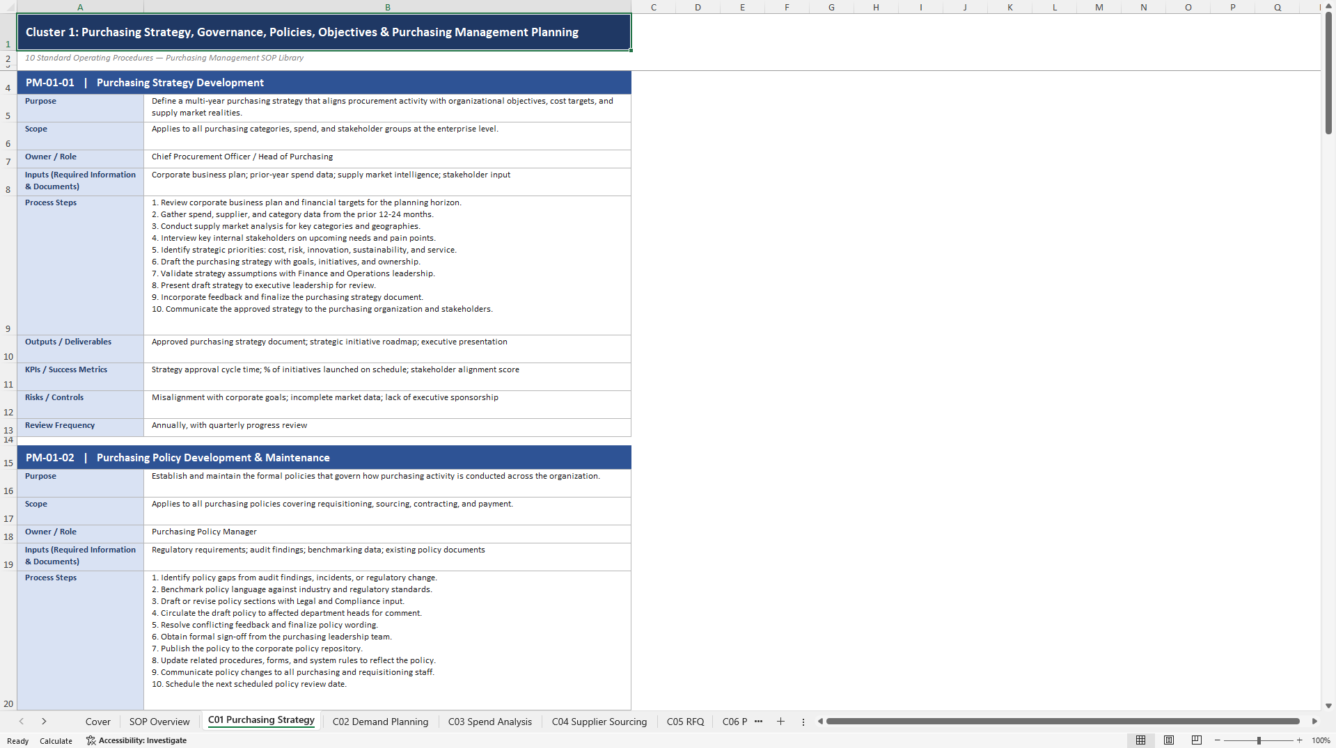 100+ Purchasing Management SOPs (Excel template (XLSX)) Preview Image