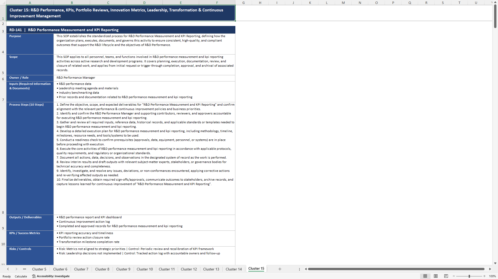 100+ Research & Development (R&D) SOPs (Excel template (XLSX)) Preview Image