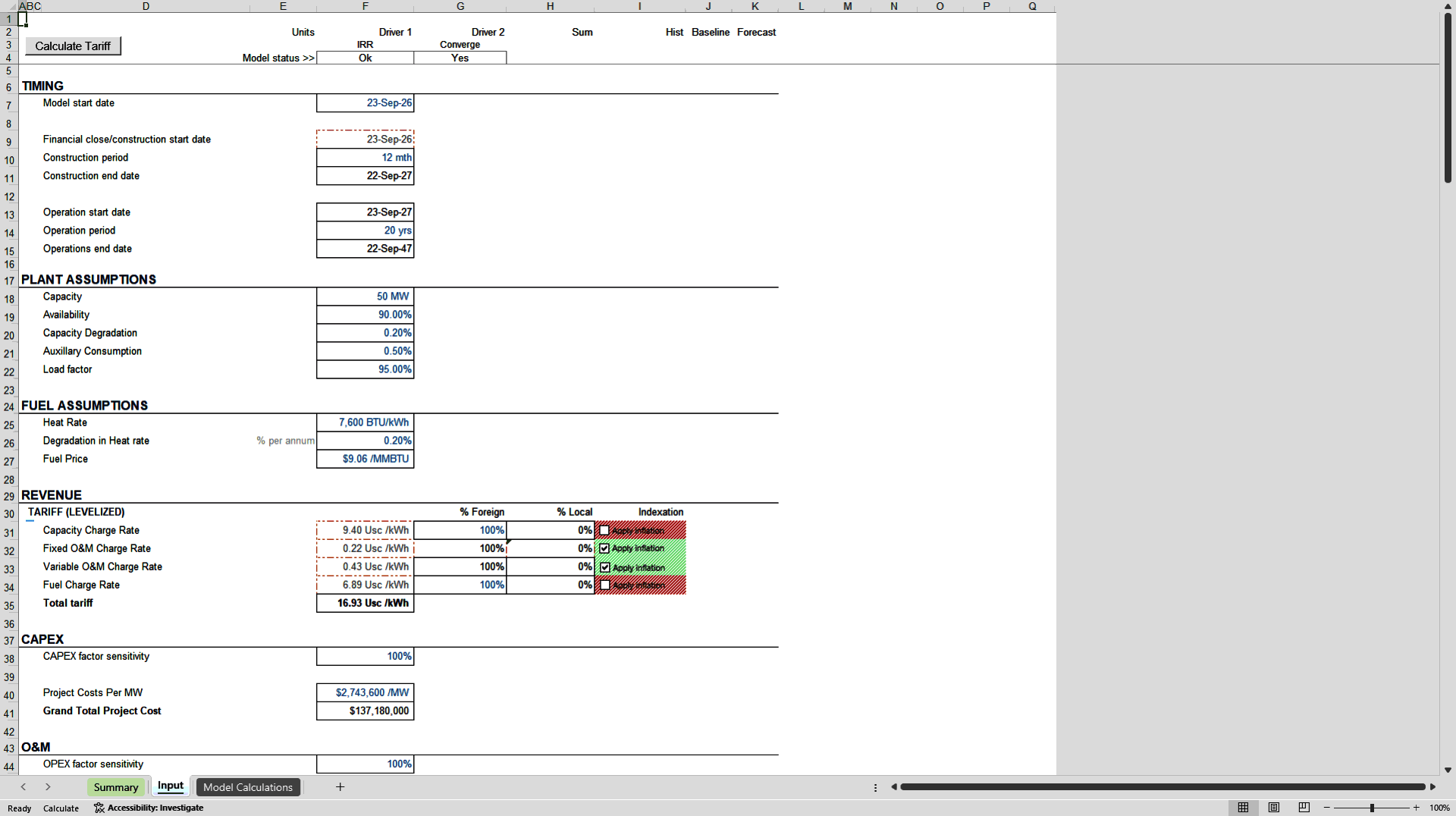 Gas-Fired Power Project Financial Model (Excel template (XLSM)) Preview Image