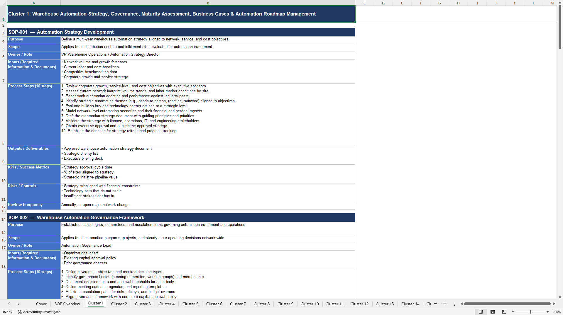 100+ Warehouse Automation SOPs (Excel template (XLSX)) Preview Image