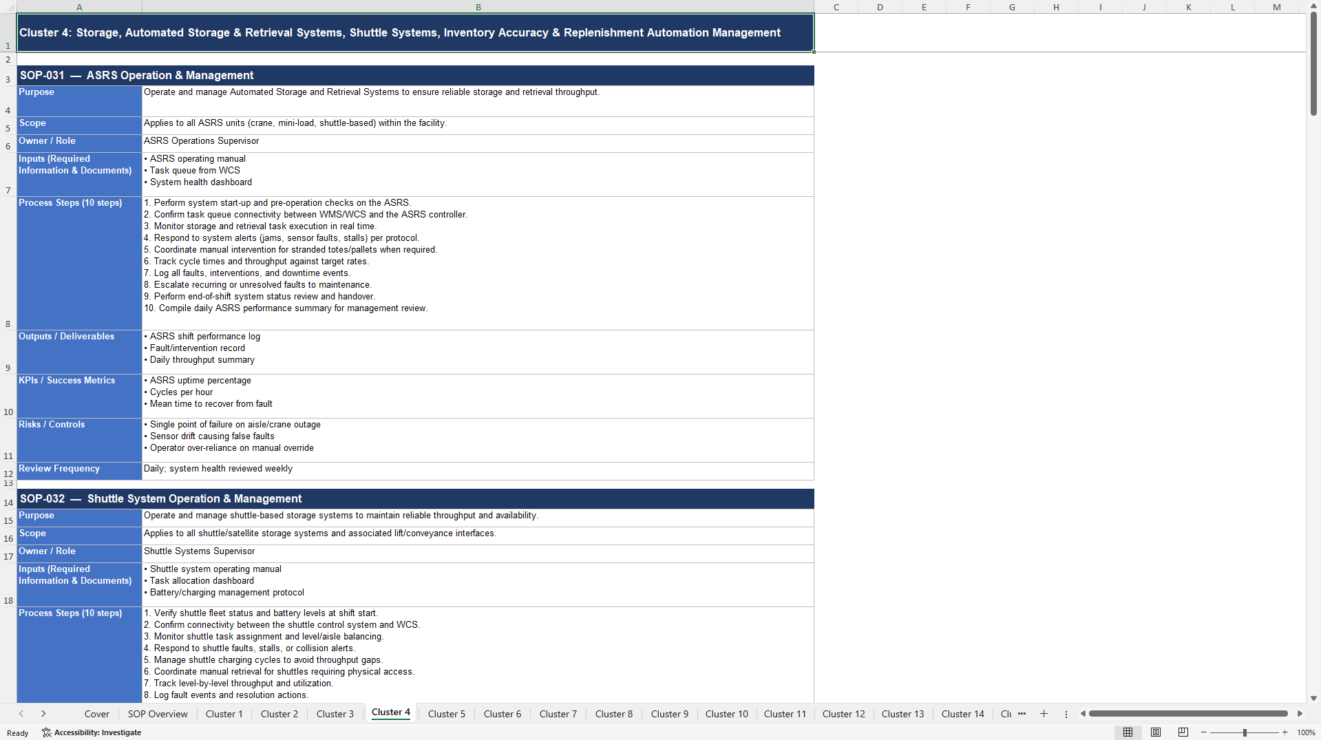 100+ Warehouse Automation SOPs (Excel template (XLSX)) Preview Image