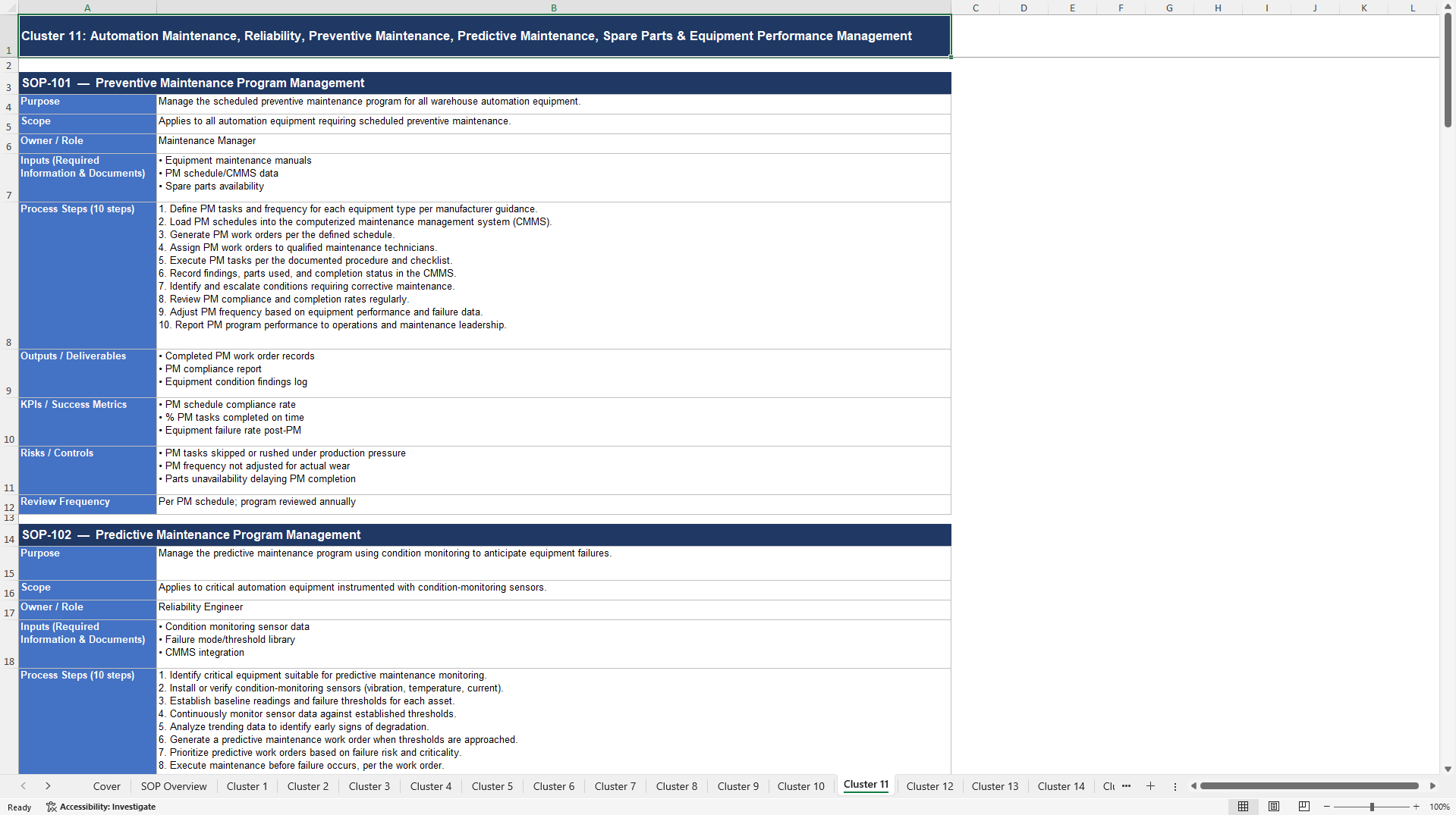 100+ Warehouse Automation SOPs (Excel template (XLSX)) Preview Image