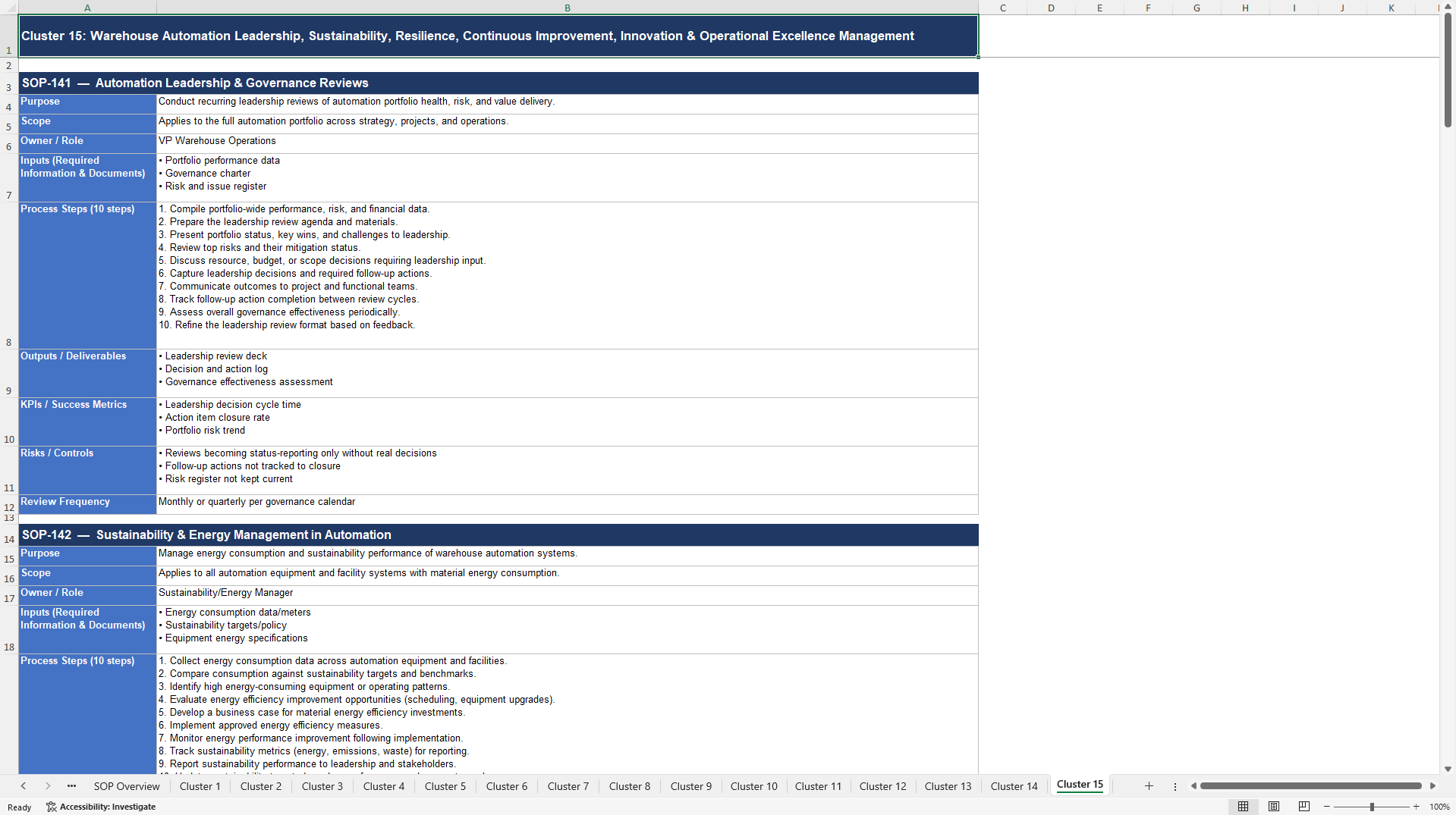100+ Warehouse Automation SOPs (Excel template (XLSX)) Preview Image
