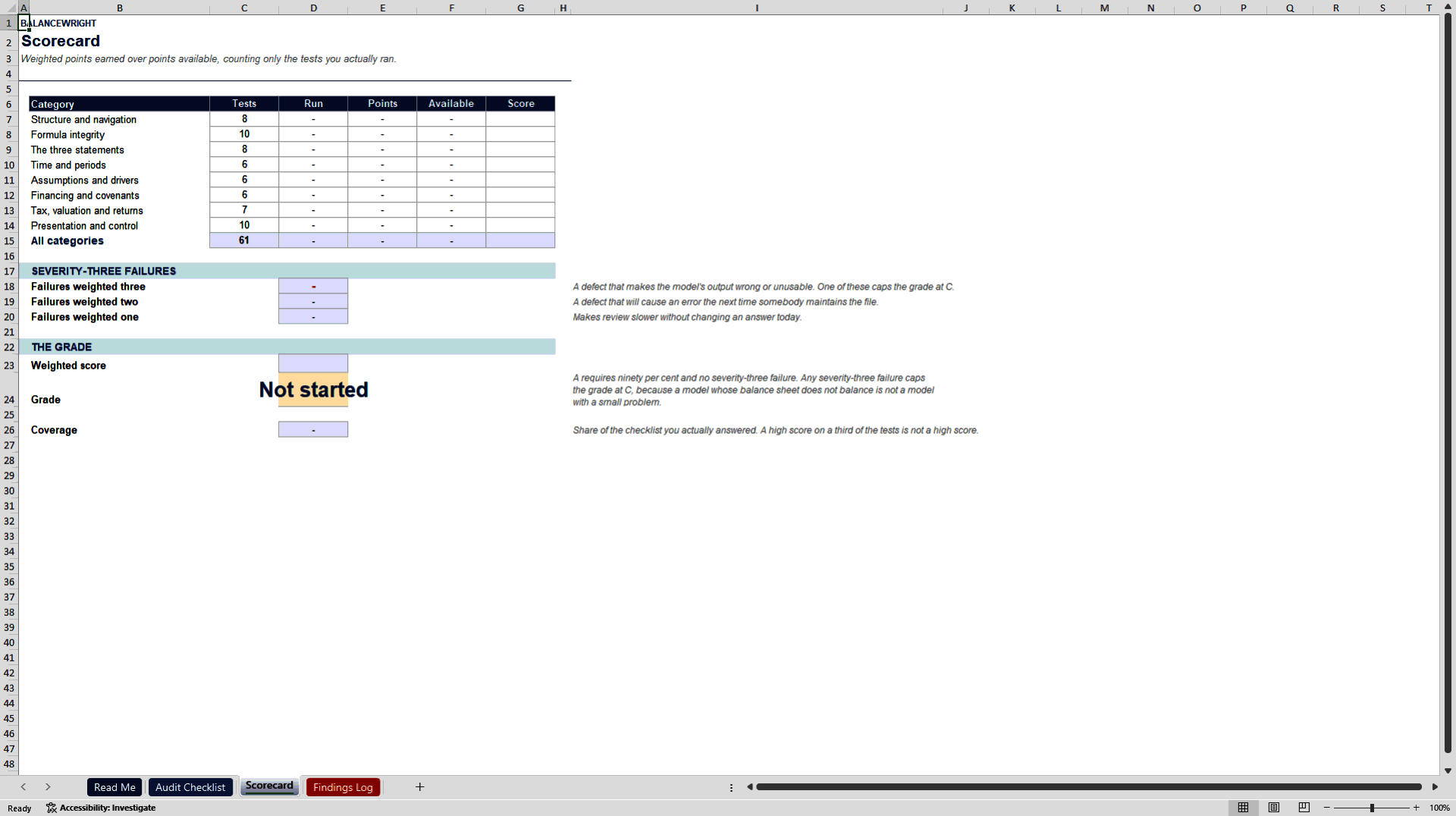 Financial Model Audit Checklist: 61 Tests, Score & Grade (Excel template (XLSX)) Preview Image