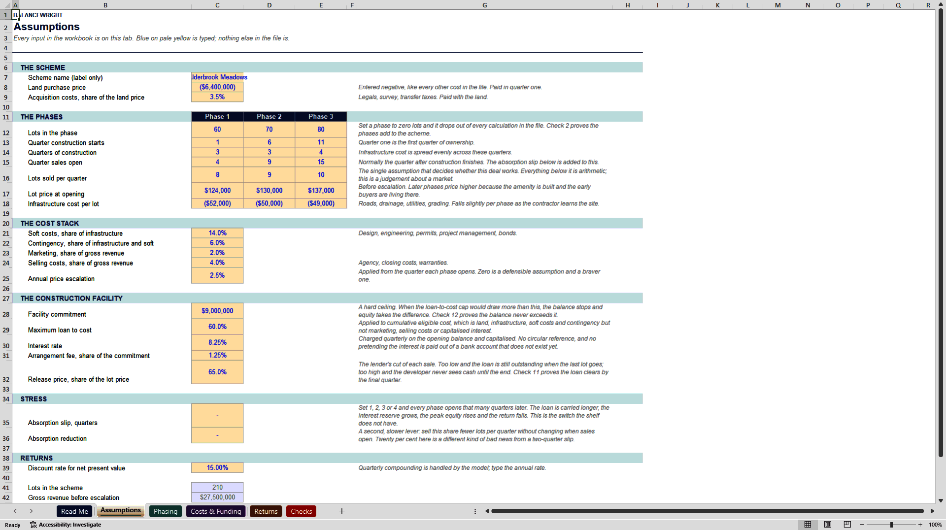 Land Development & Subdivision Model with Construction Loan (Excel template (XLSX)) Preview Image