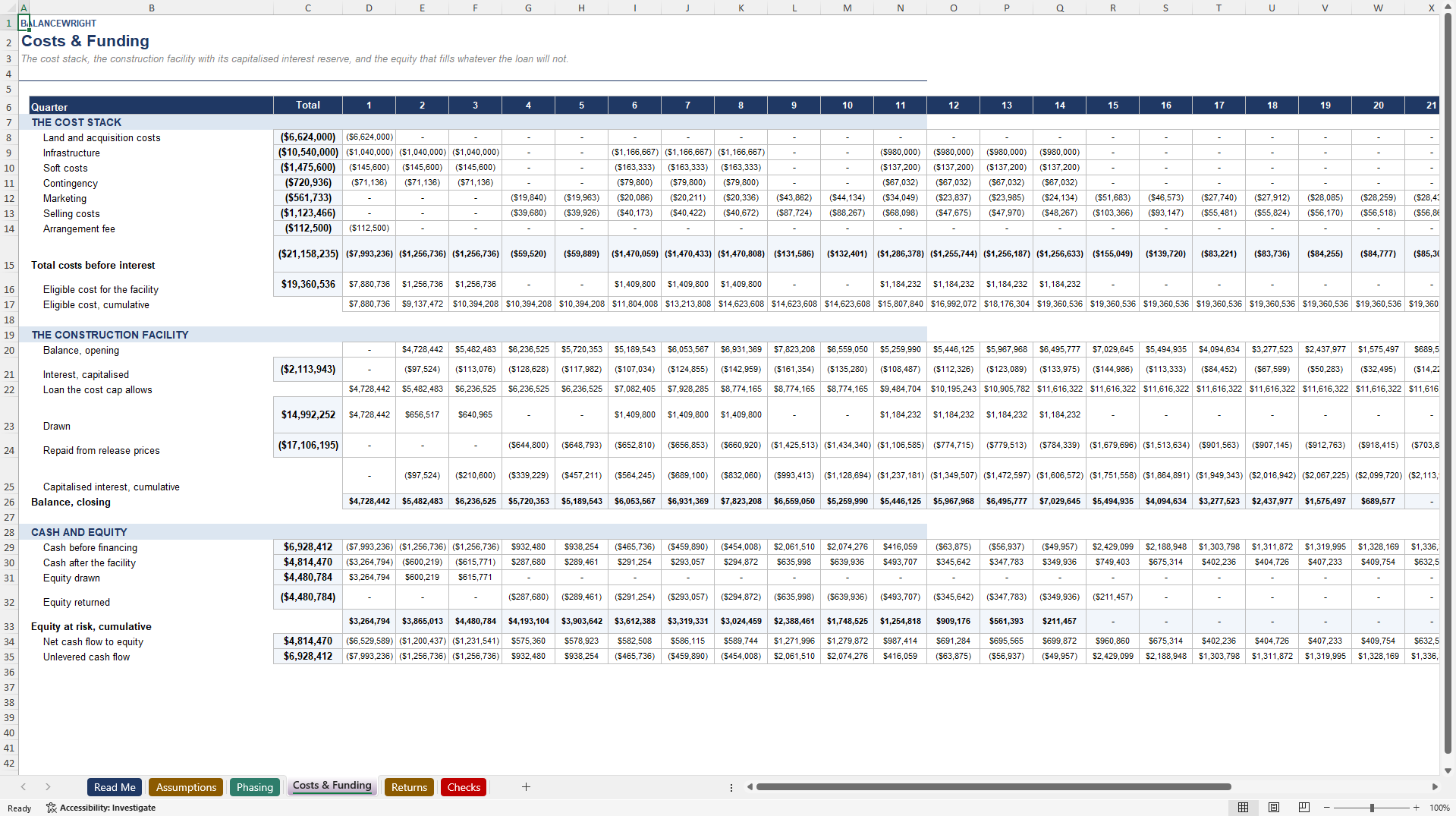 Land Development & Subdivision Model with Construction Loan (Excel template (XLSX)) Preview Image