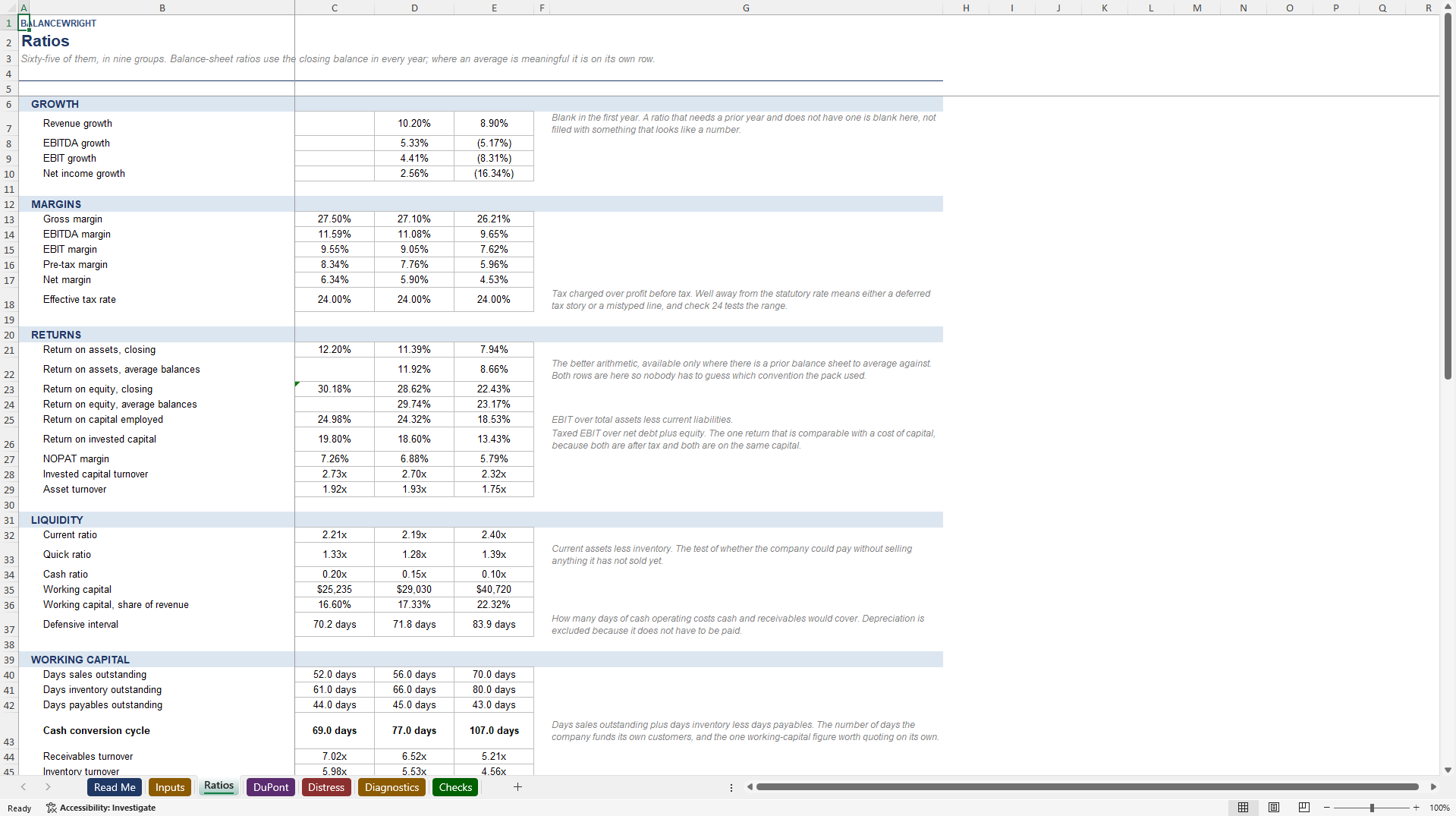 Financial Ratios & Diagnostics: 65 Ratios, Bands, Scores (Excel template (XLSX)) Preview Image