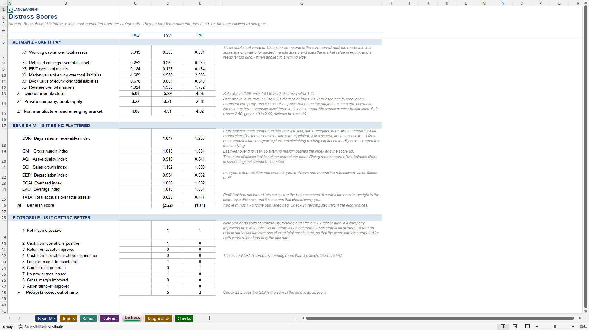 Financial Ratios & Diagnostics: 65 Ratios, Bands, Scores (Excel template (XLSX)) Preview Image