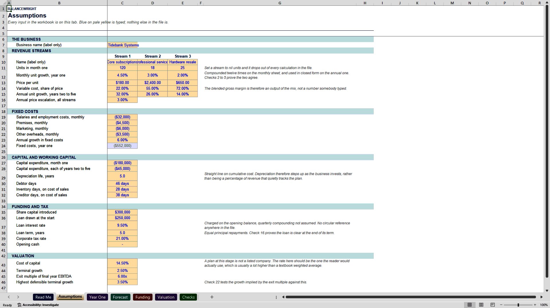 Business Plan Financial Model: 5-Year 3-Statement + Value (Excel template (XLSX)) Preview Image