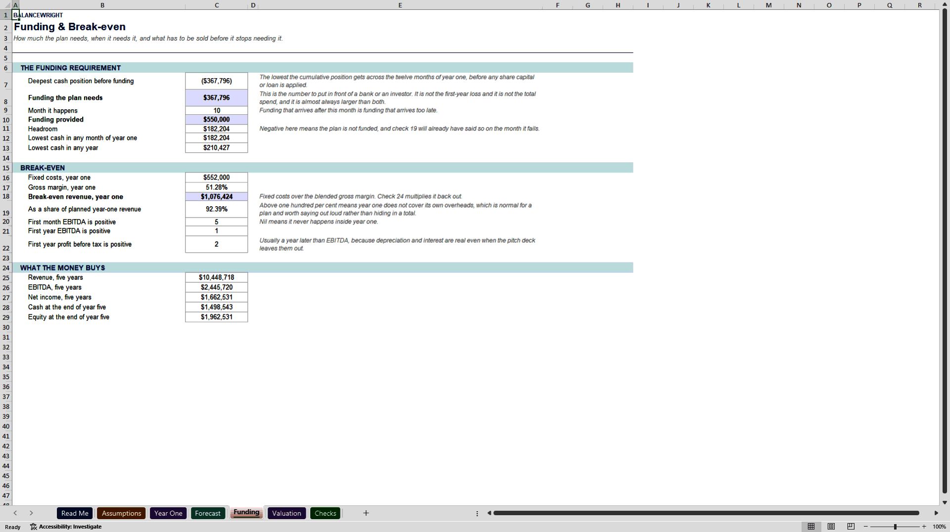Business Plan Financial Model: 5-Year 3-Statement + Value (Excel template (XLSX)) Preview Image