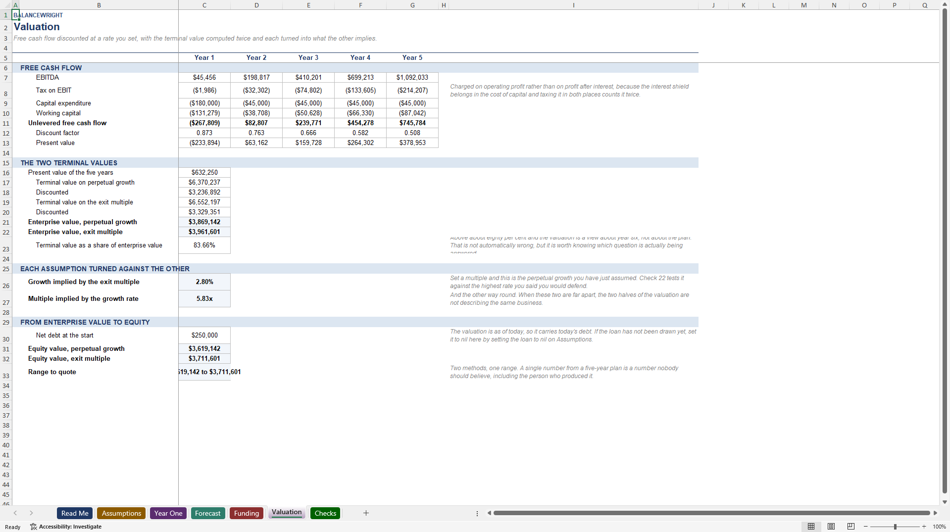 Business Plan Financial Model: 5-Year 3-Statement + Value (Excel template (XLSX)) Preview Image