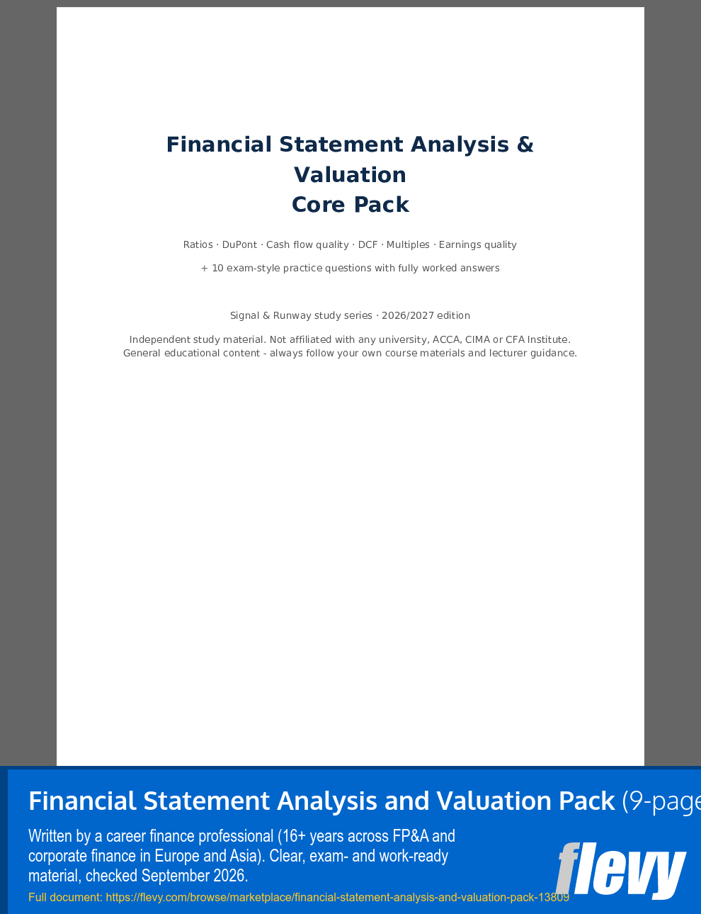 Financial Statement Analysis and Valuation Pack (9-page PDF document) Preview Image