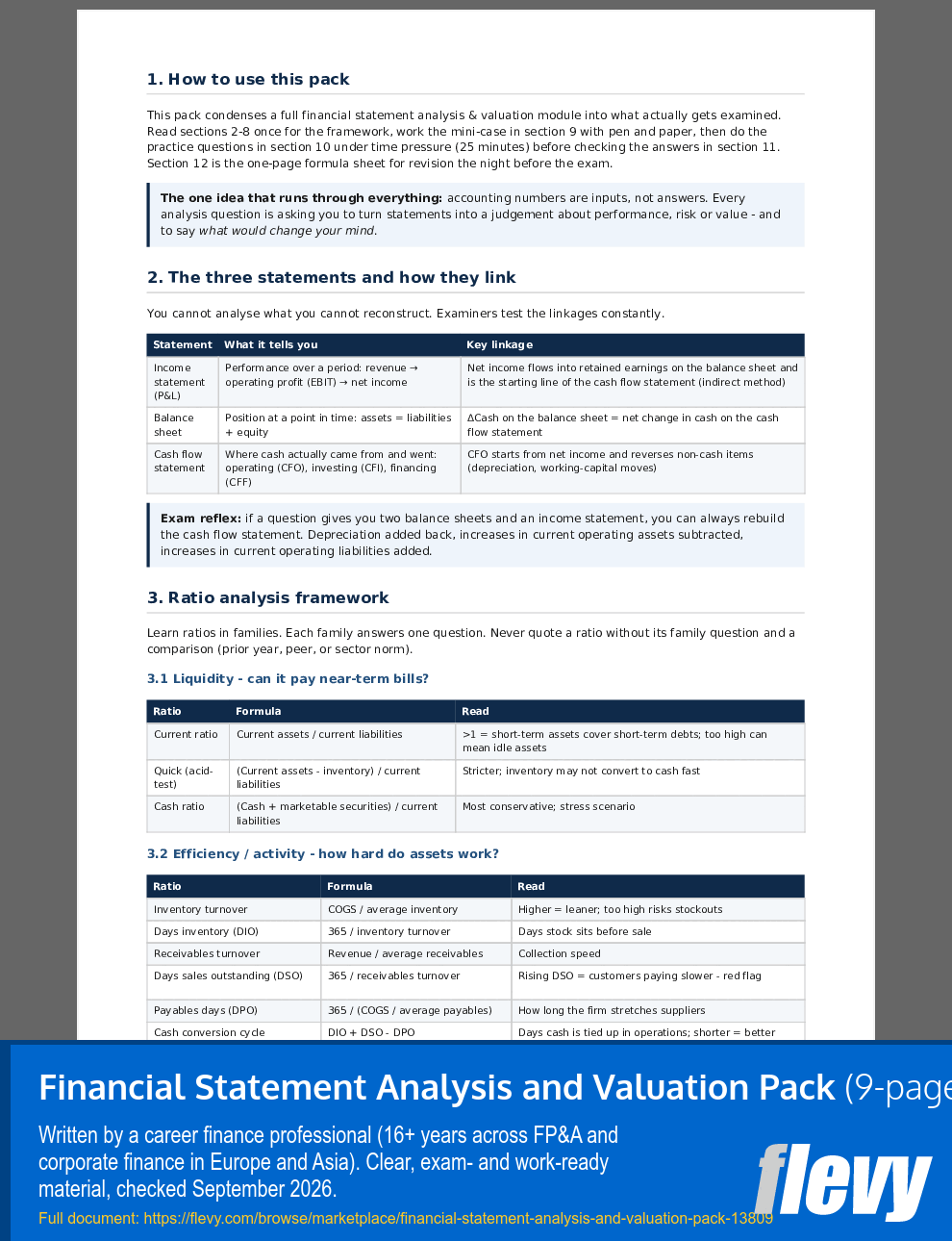 Financial Statement Analysis and Valuation Pack (9-page PDF document) Preview Image