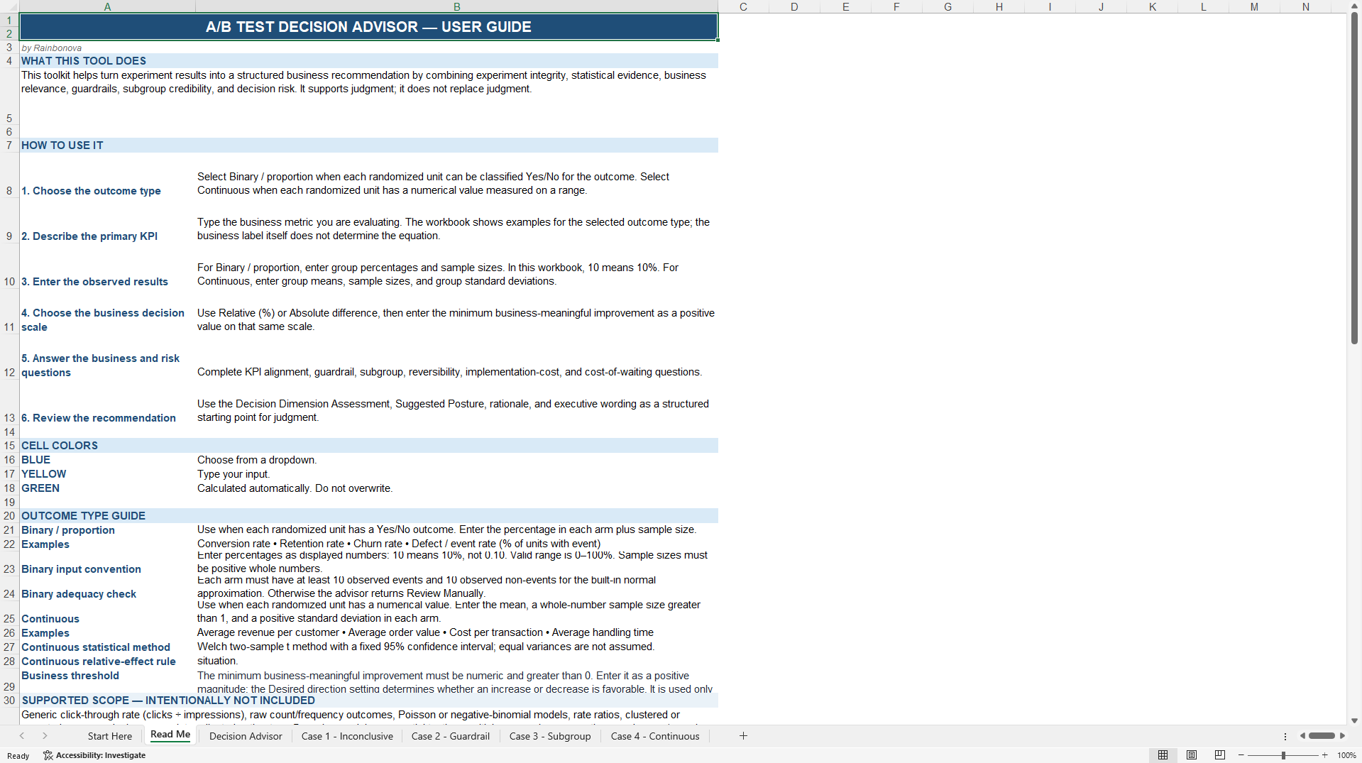 A/B Test Decision Advisor (Excel template (XLSX)) Preview Image