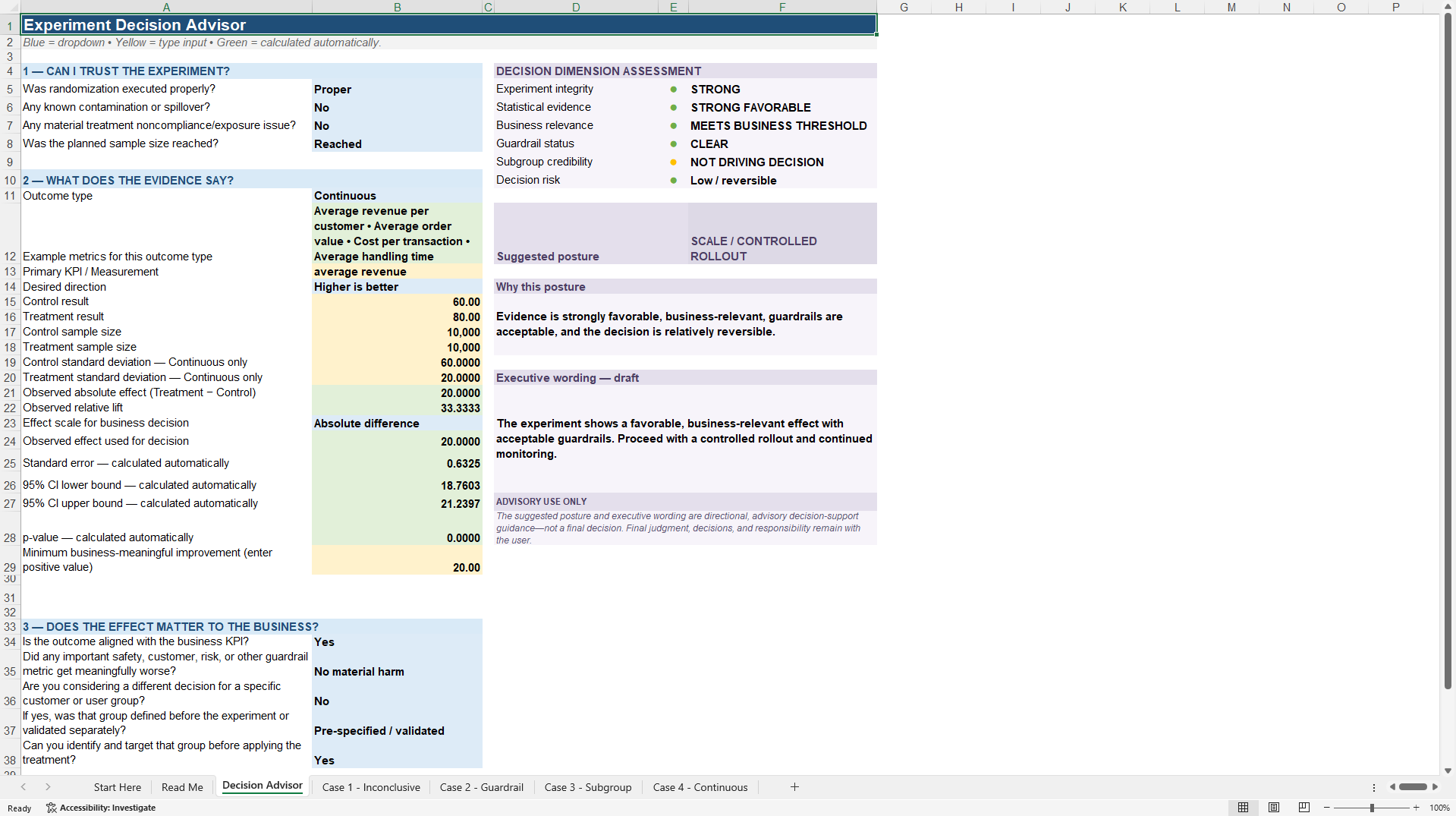 A/B Test Decision Advisor (Excel template (XLSX)) Preview Image