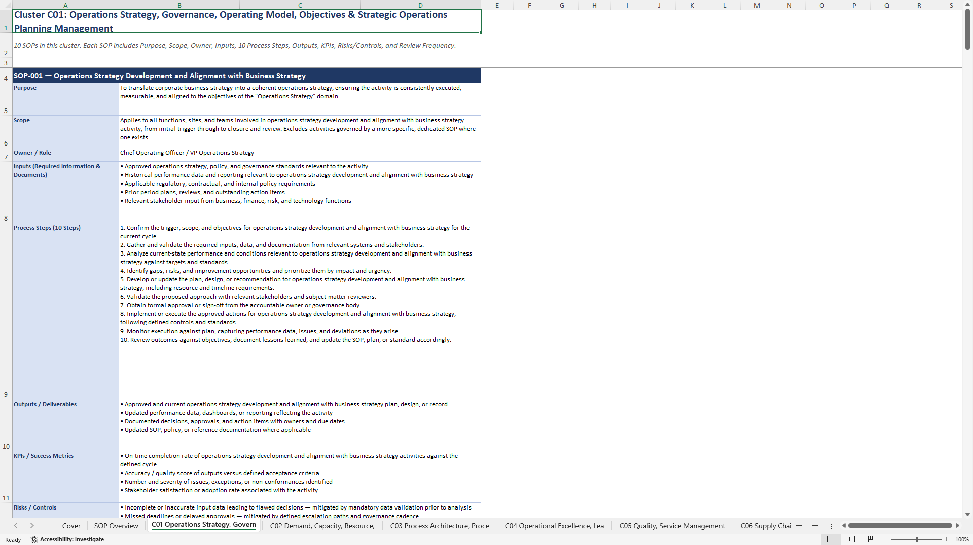 100+ Strategic Operations Management SOPs (Excel template (XLSX)) Preview Image