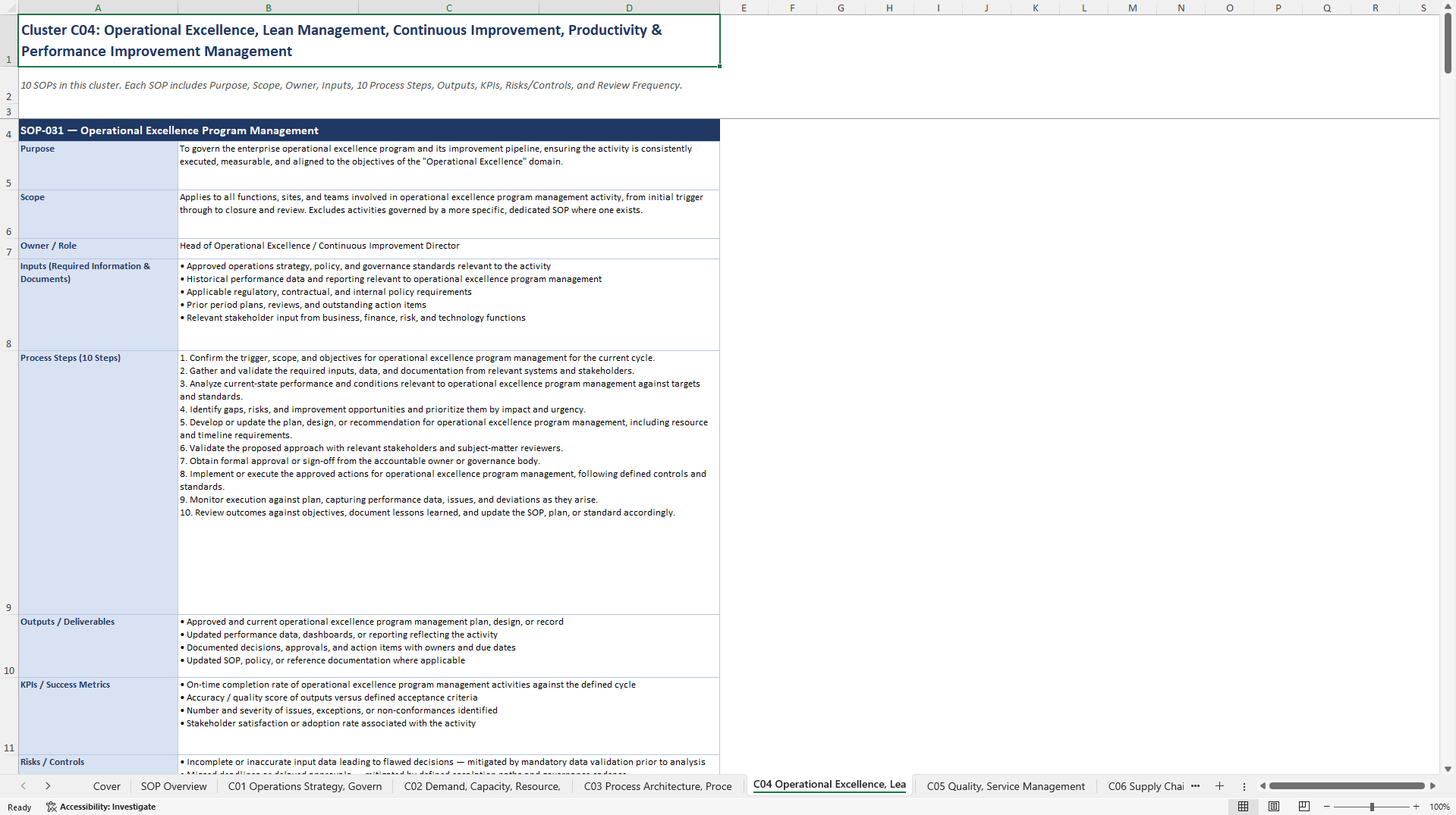 100+ Strategic Operations Management SOPs (Excel template (XLSX)) Preview Image