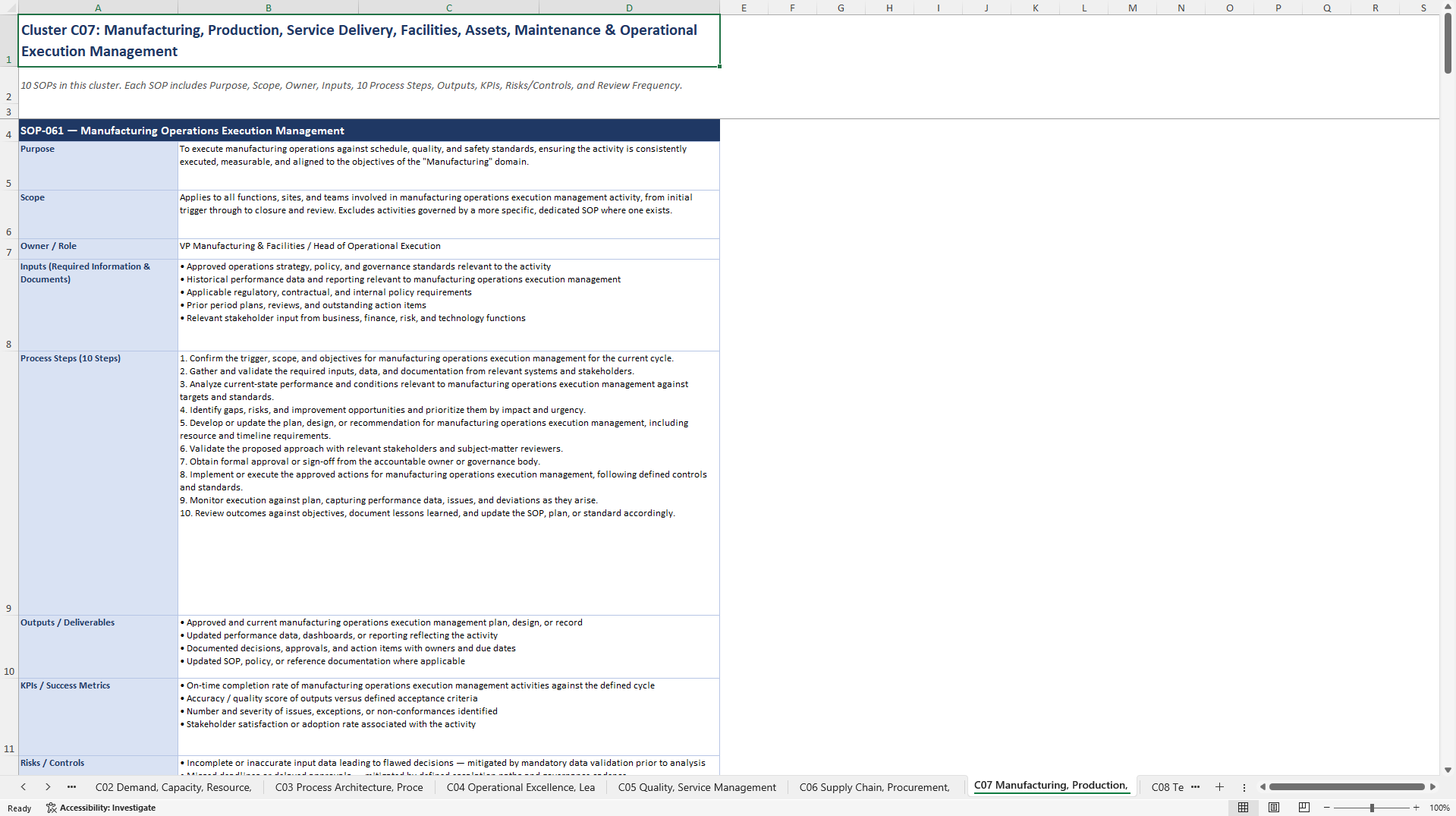 100+ Strategic Operations Management SOPs (Excel template (XLSX)) Preview Image