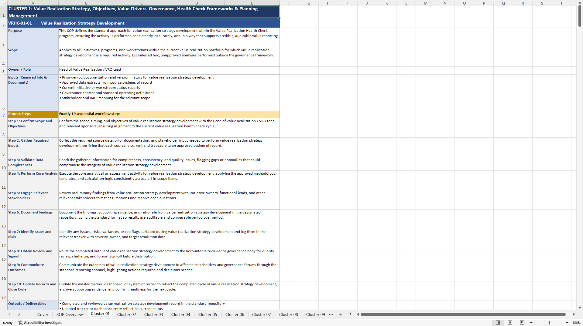 100+ Value Realization Health Check SOPs (Excel template (XLSX)) Preview Image