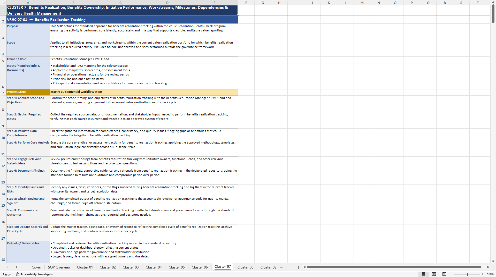 100+ Value Realization Health Check SOPs (Excel template (XLSX)) Preview Image