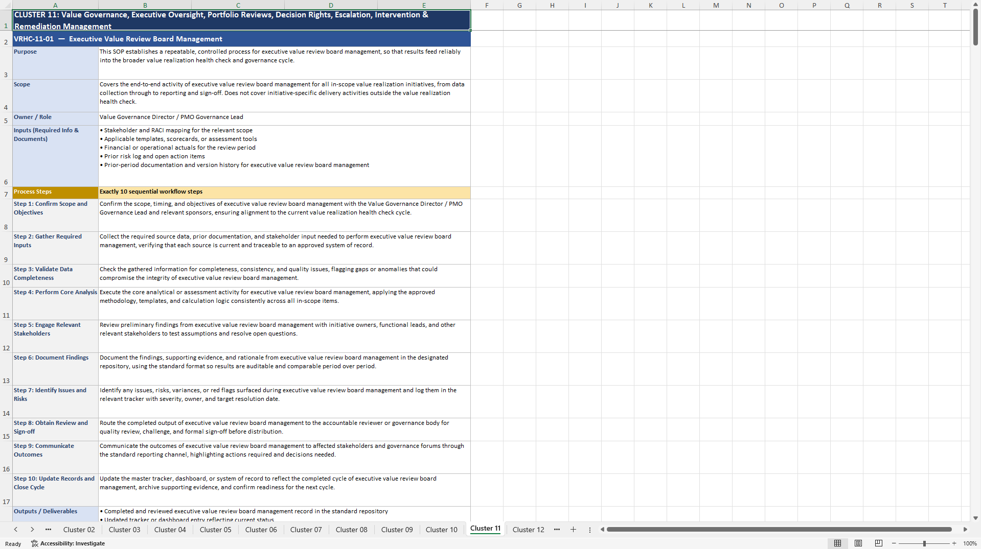 100+ Value Realization Health Check SOPs (Excel template (XLSX)) Preview Image