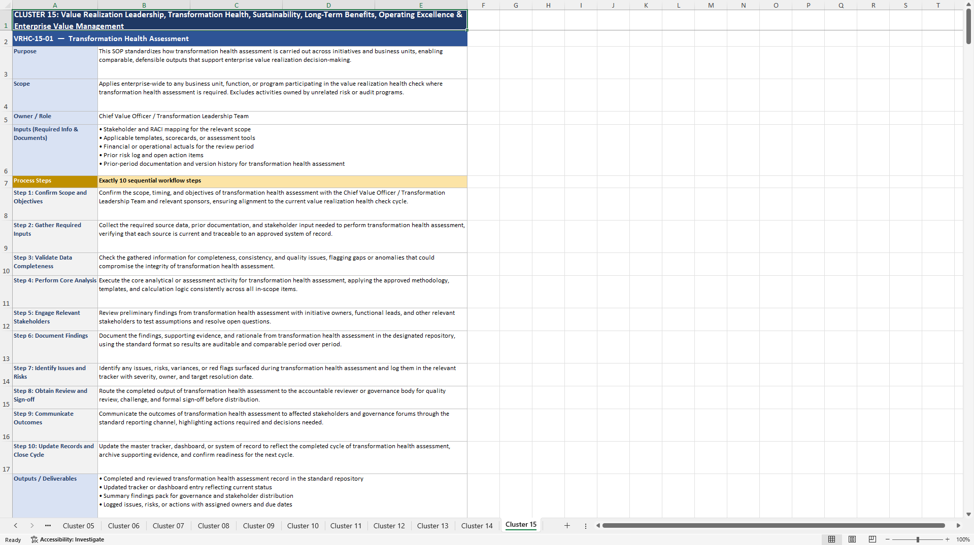 100+ Value Realization Health Check SOPs (Excel template (XLSX)) Preview Image