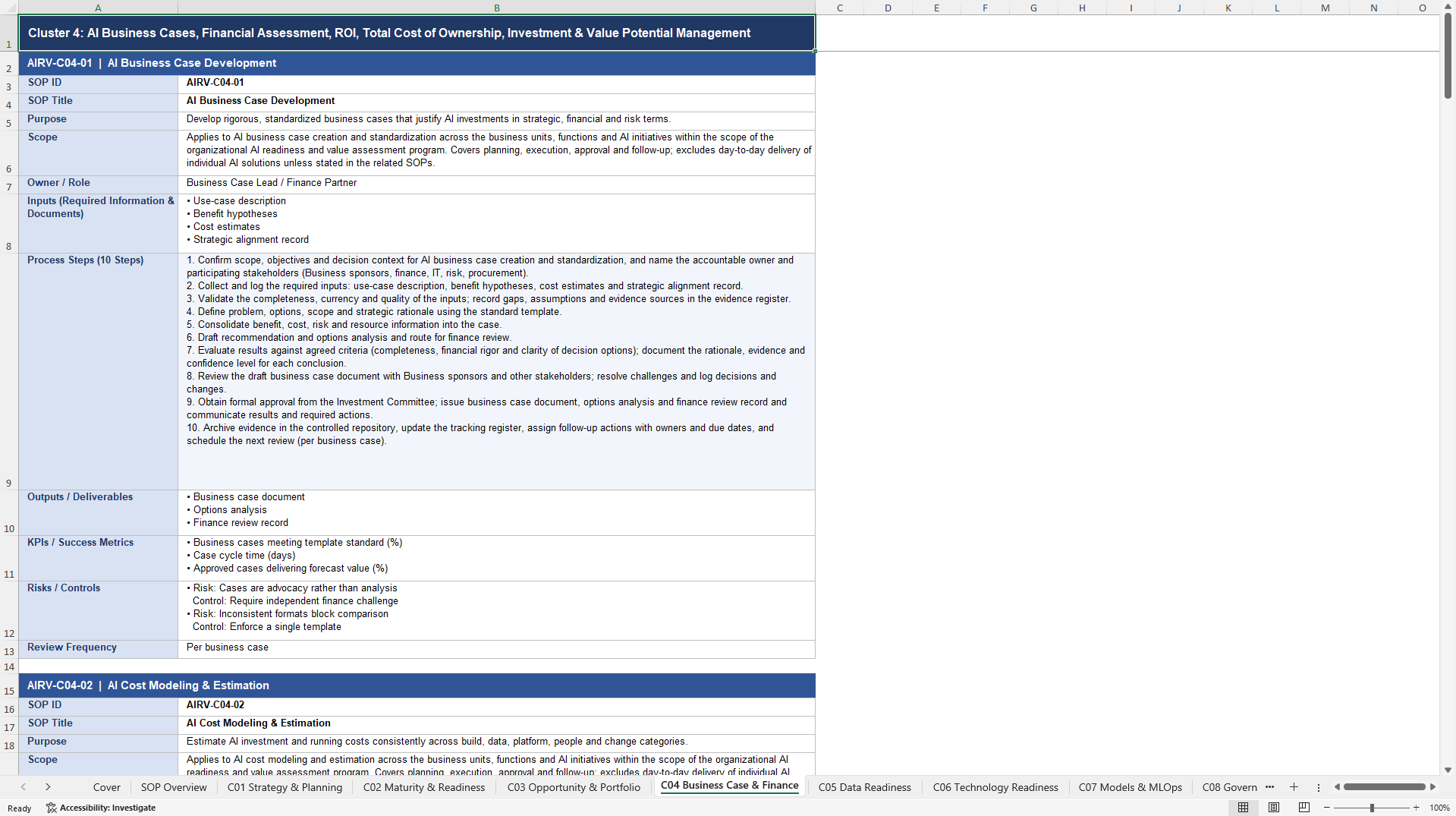 100+ Organizational AI Readiness & Value Assessment SOPs (Excel template (XLSX)) Preview Image