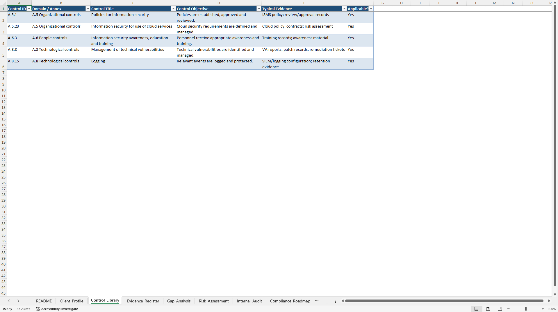 ISO 27001 Gap Analysis + Risk Register Excel Workbook (Excel template (XLSX)) Preview Image