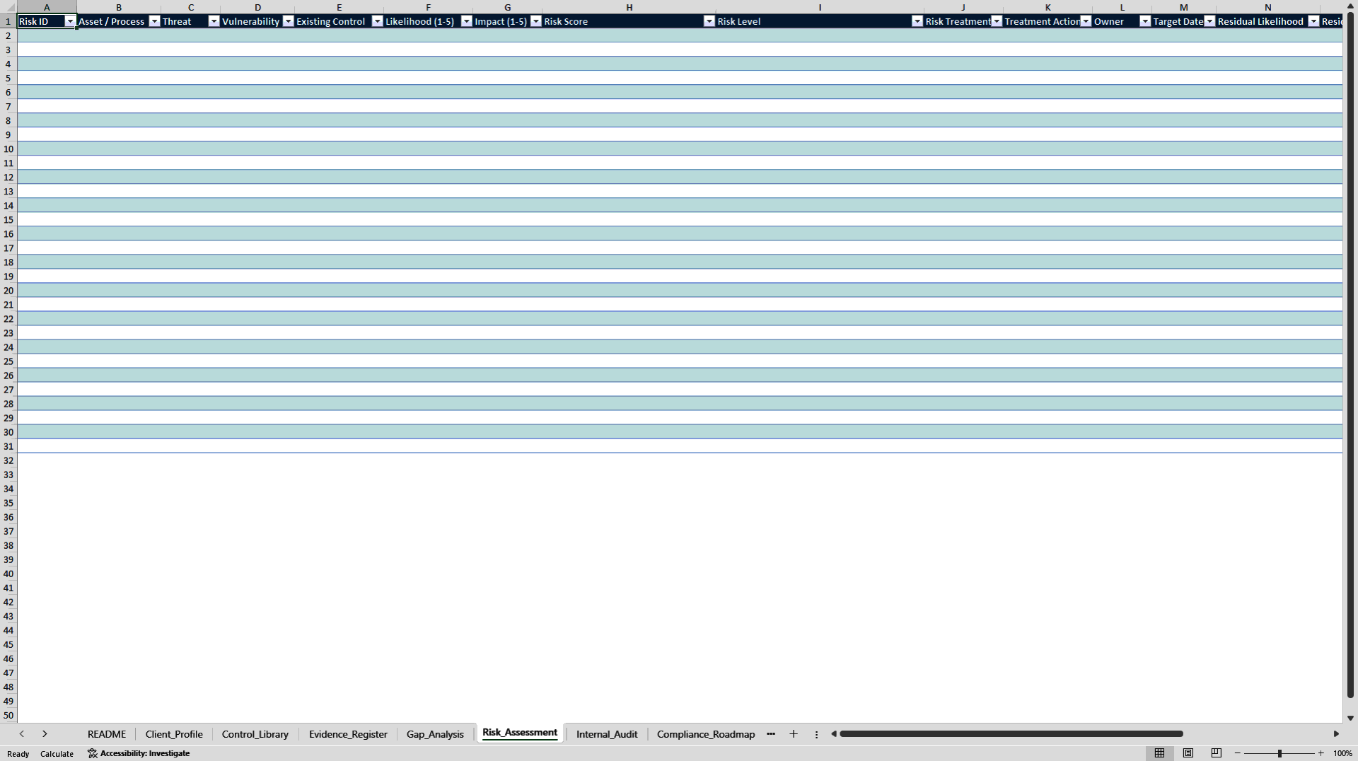 ISO 27001 Gap Analysis + Risk Register Excel Workbook (Excel template (XLSX)) Preview Image