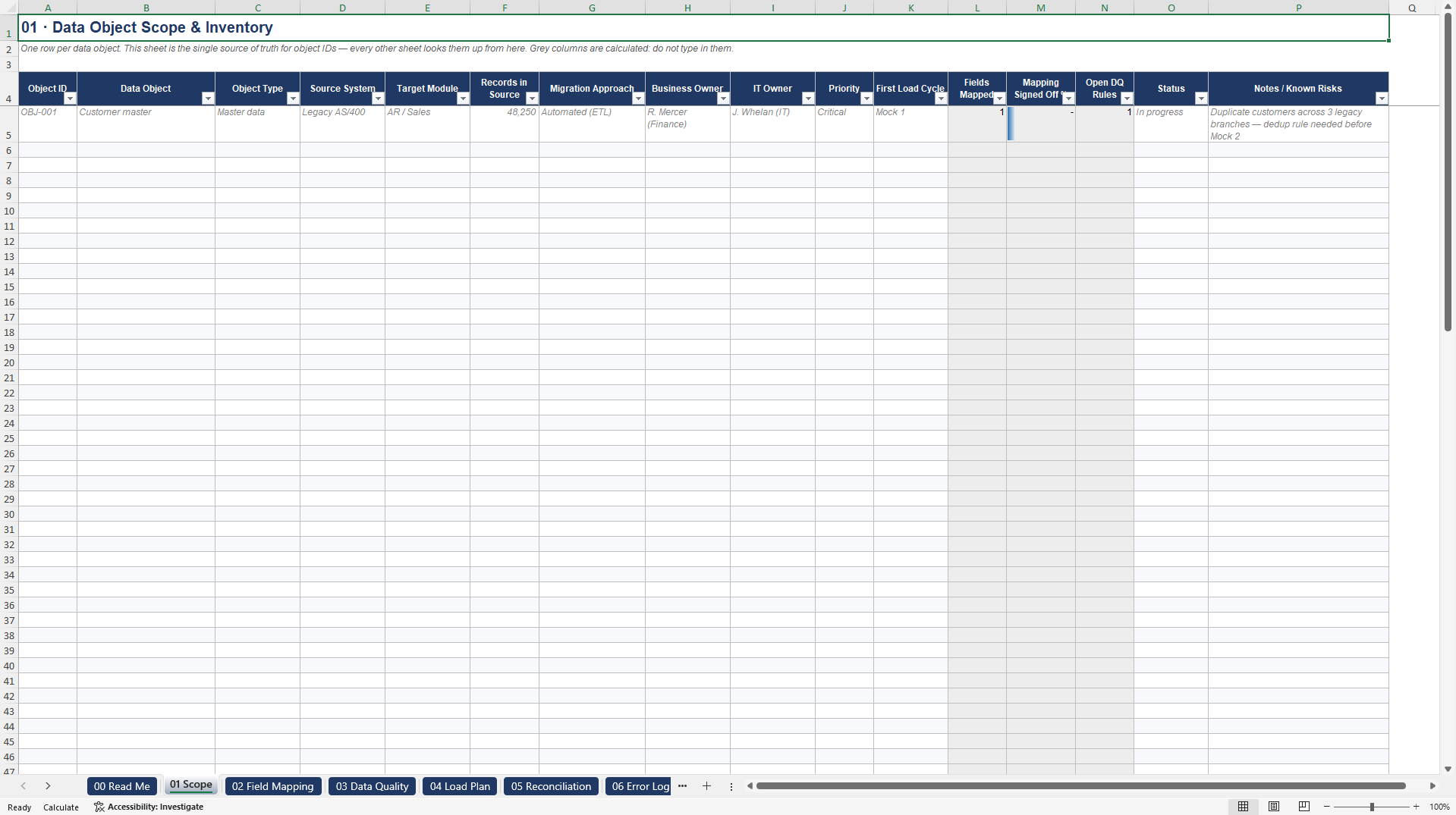 ERP Data Migration, Reconciliation, and Cutover Toolkit (Excel template (XLSX)) Preview Image