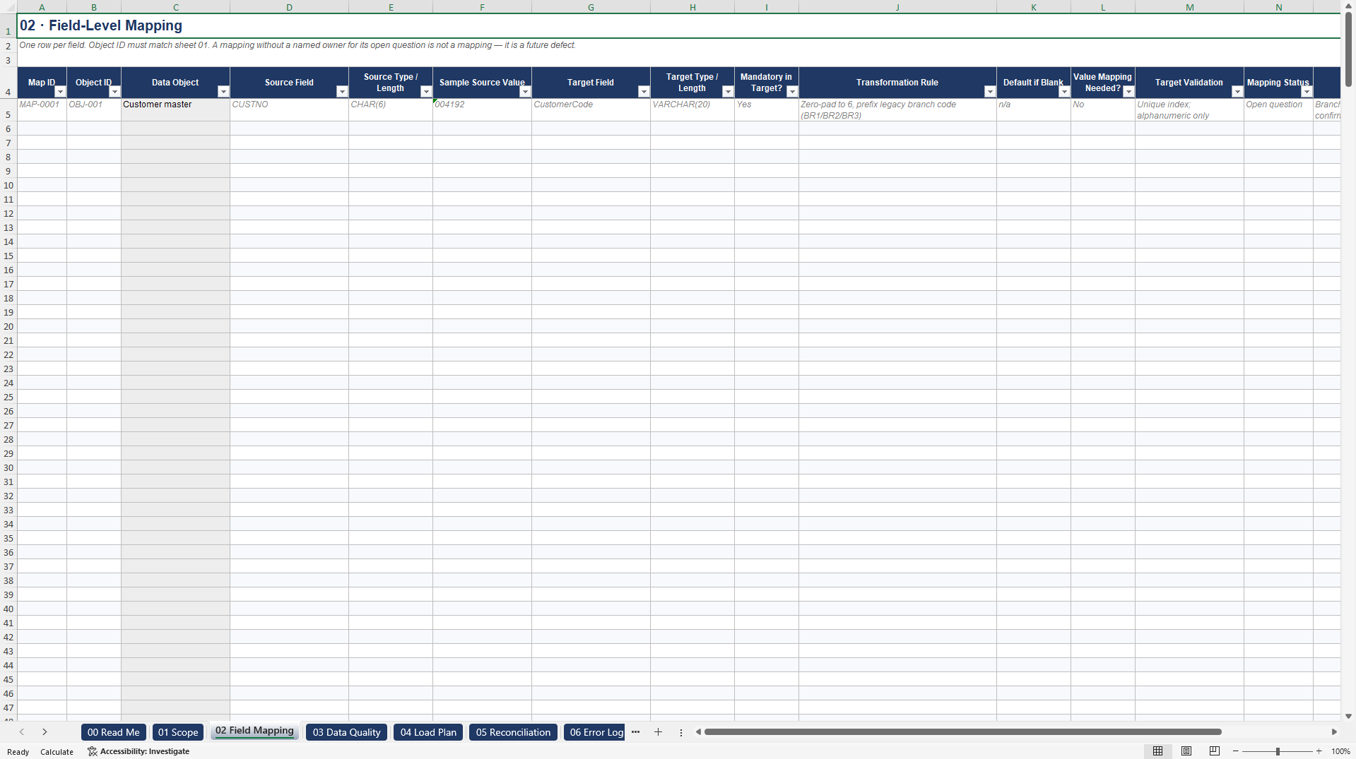 ERP Data Migration, Reconciliation, and Cutover Toolkit (Excel template (XLSX)) Preview Image