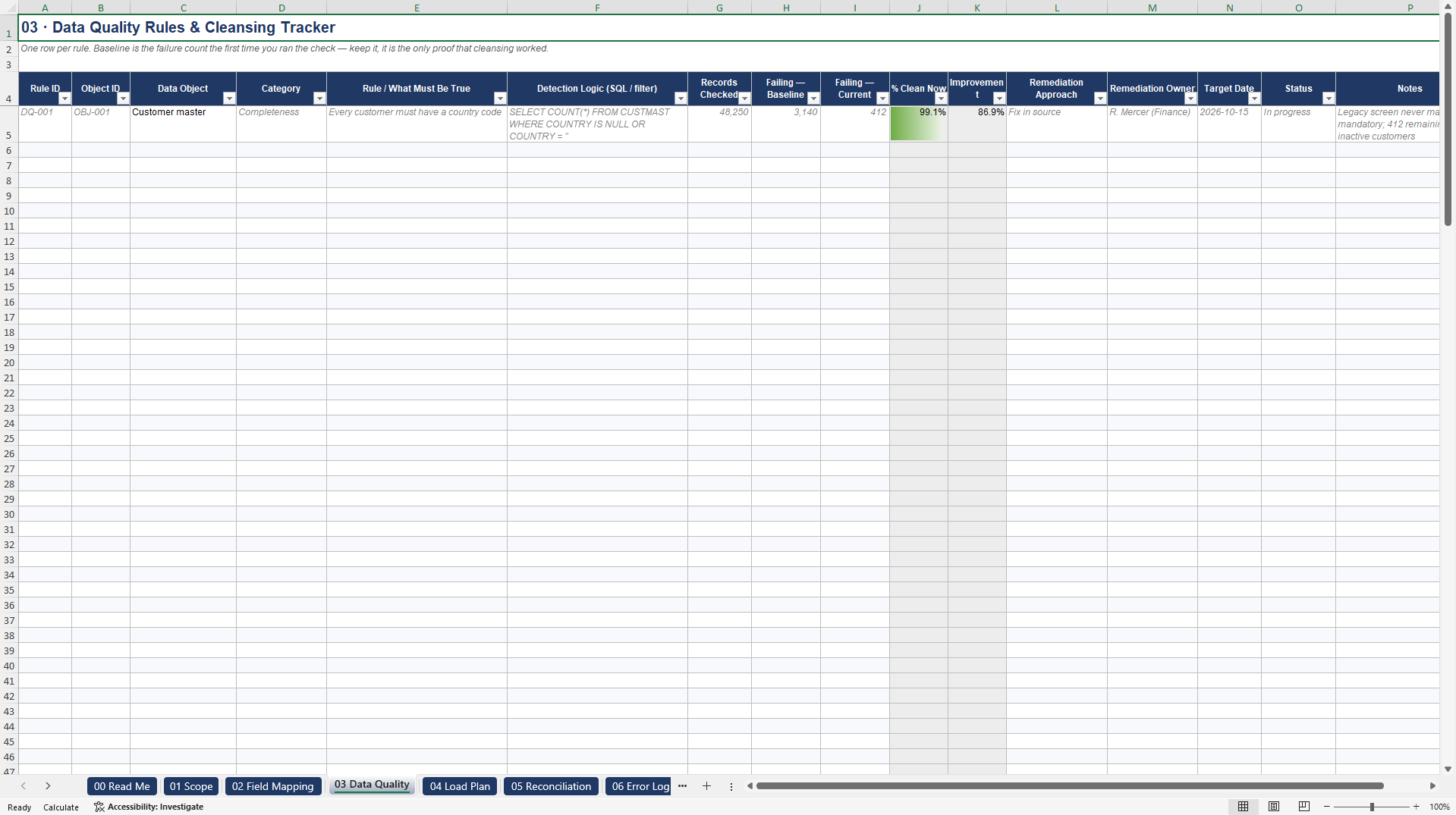 ERP Data Migration, Reconciliation, and Cutover Toolkit (Excel template (XLSX)) Preview Image