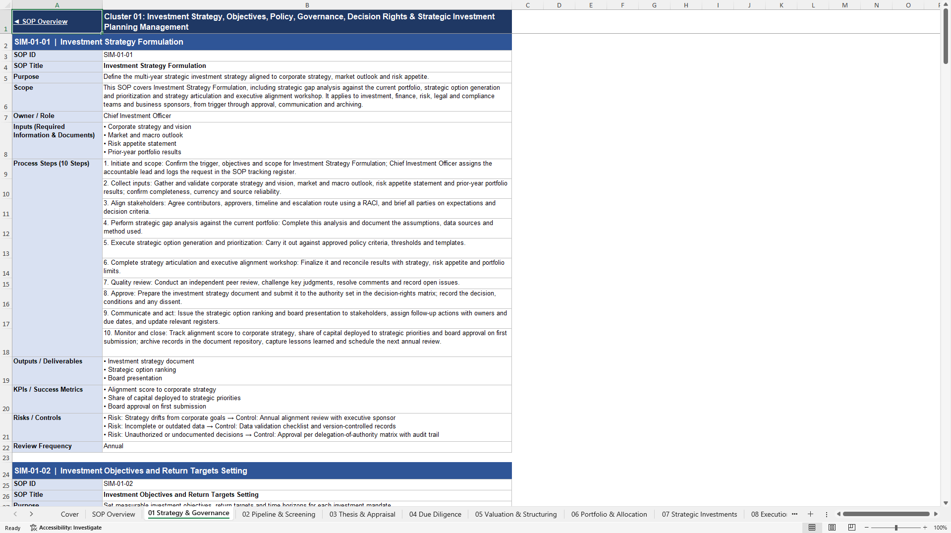 100+ Strategic Investment Management SOPs (Excel template (XLSX)) Preview Image