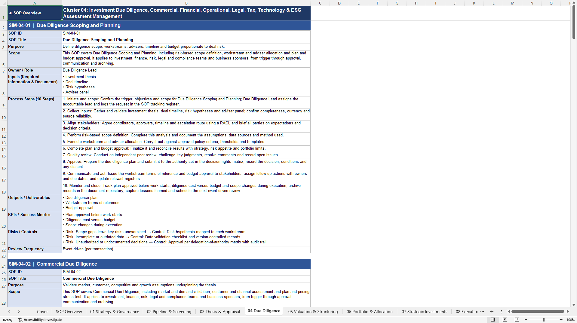 100+ Strategic Investment Management SOPs (Excel template (XLSX)) Preview Image