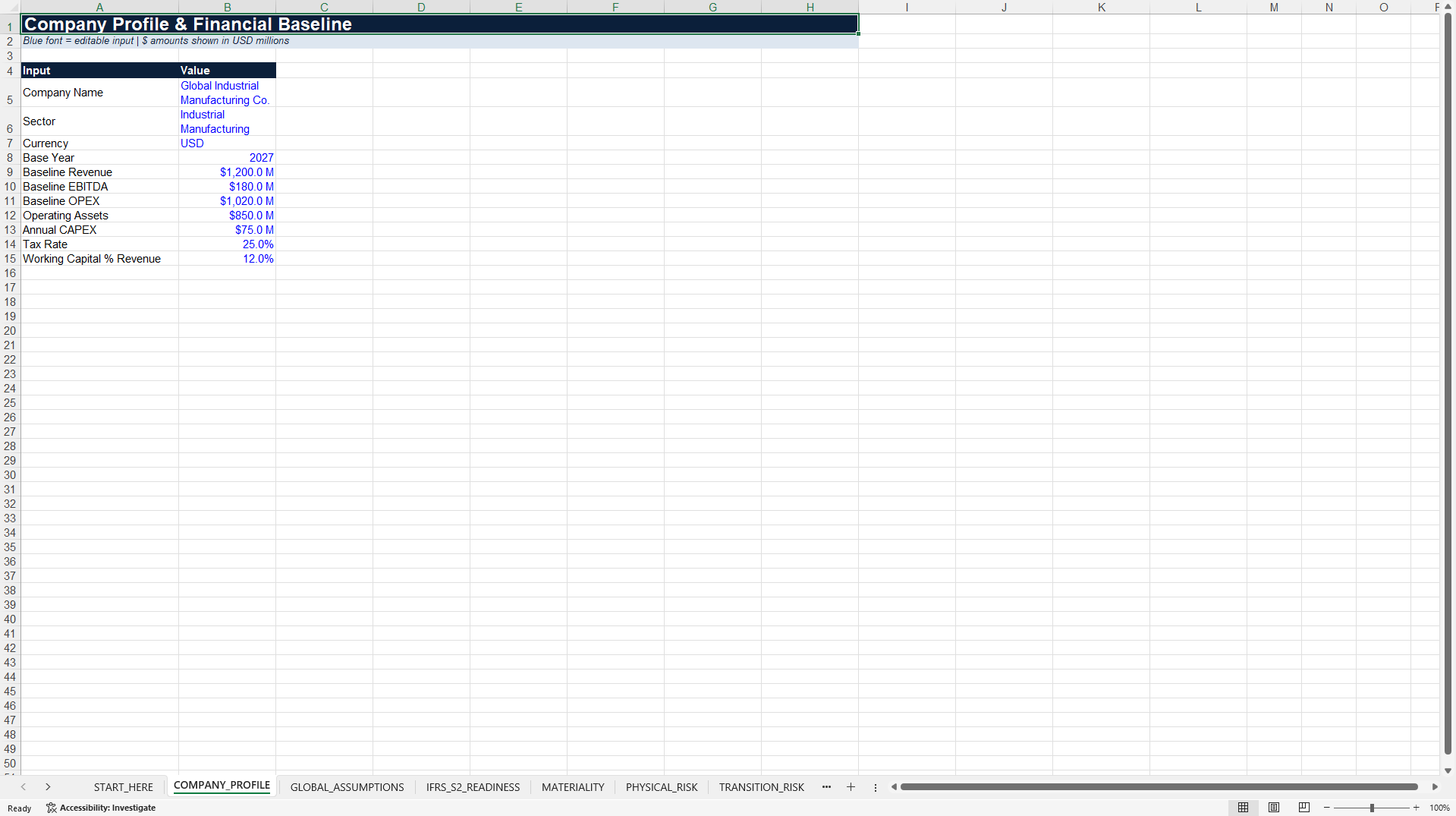 IFRS S2 Climate Financial Impact & Readiness Decision Model™ (Excel template (XLSX)) Preview Image