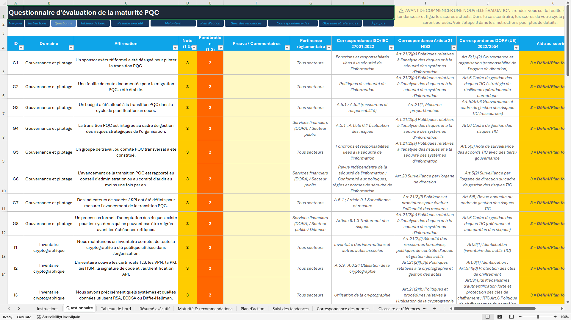 Outil d'évaluation de la maturité PQC (Excel template (XLSX)) Preview Image