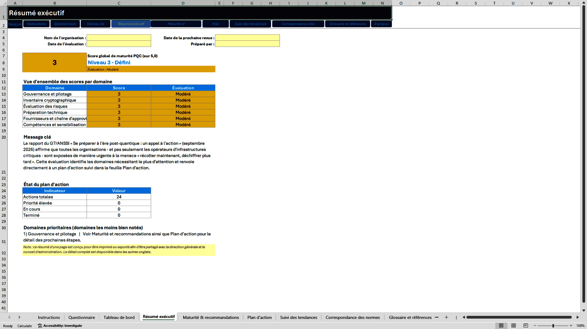 Outil d'évaluation de la maturité PQC (Excel template (XLSX)) Preview Image