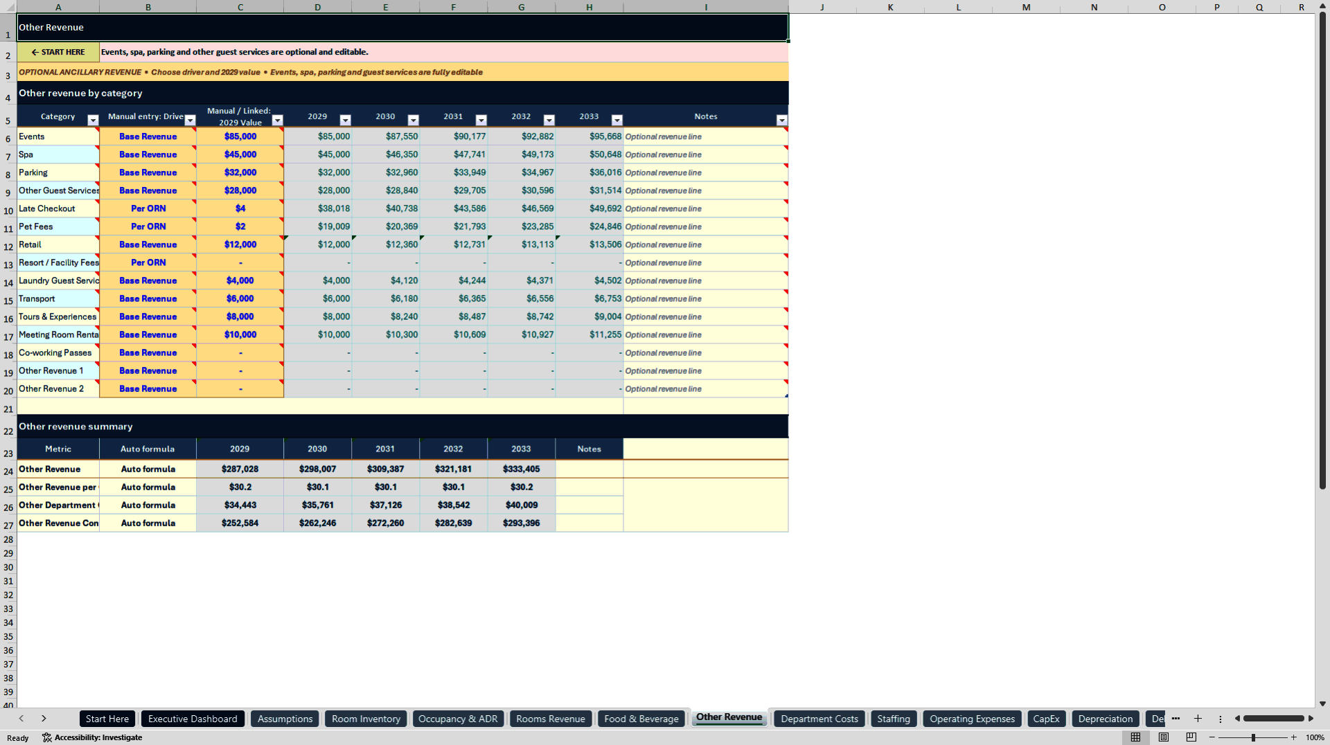 Hotel Financial Model - 5-Year Three-Statement Forecast (Excel template (XLSX)) Preview Image