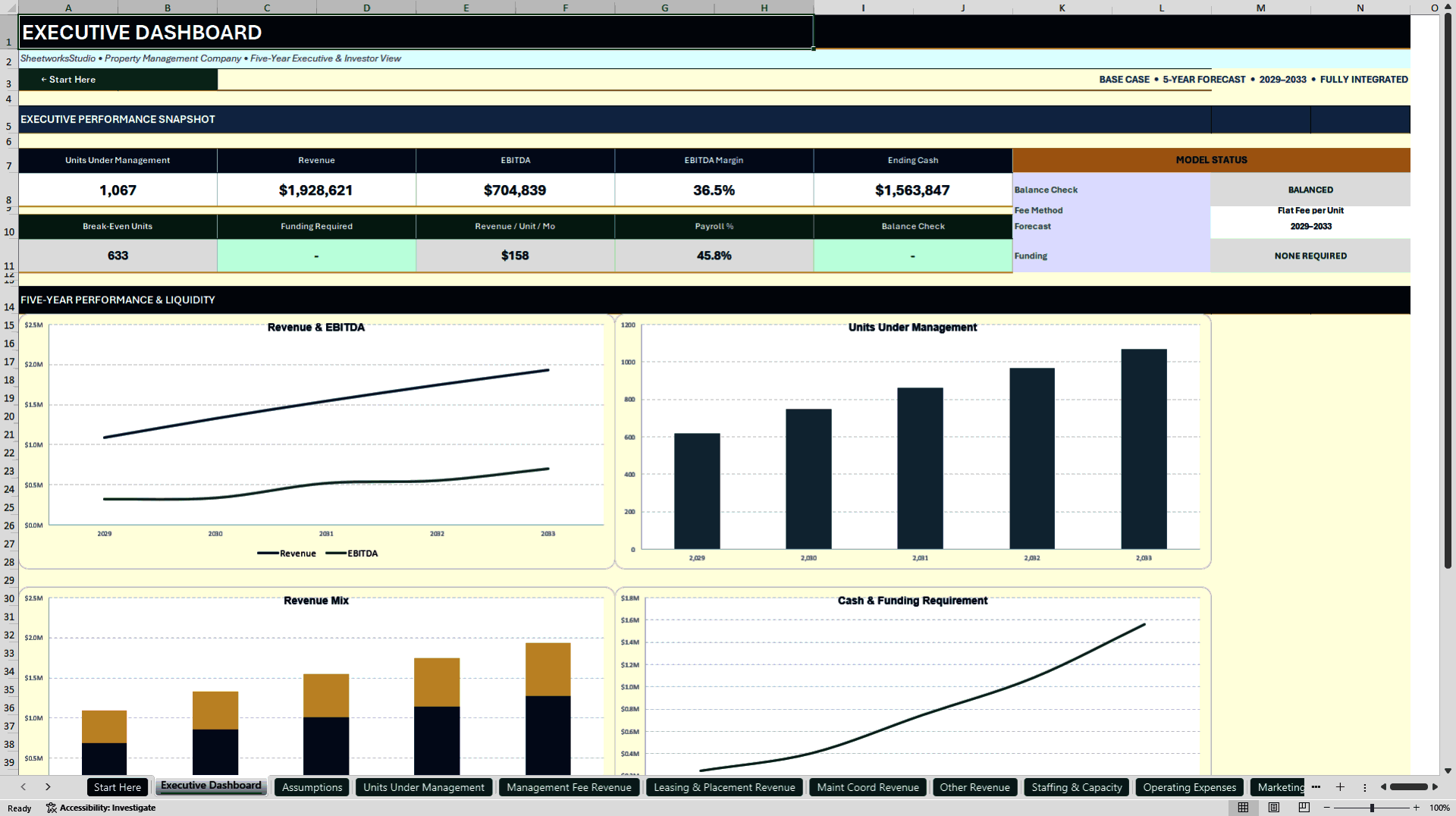 Property Management Financial Model - 5-Year Forecast (Excel template (XLSX)) Preview Image